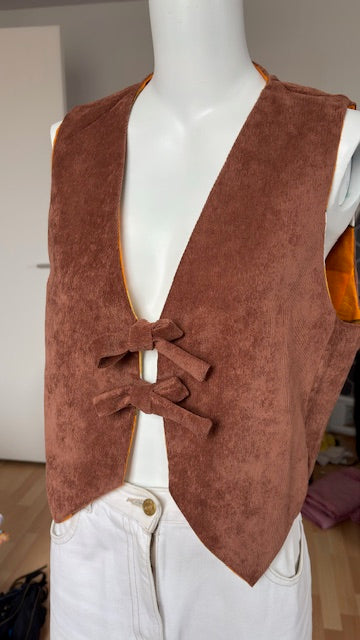 Veston réversible  • Taille unique • Veston motif années 70 et velours marron