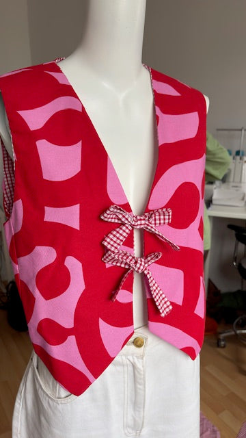 .Veston • Taille unique • Veston réversible rose et rouge & vichy rouge