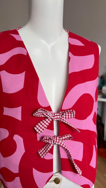 .Veston • Taille unique • Veston réversible rose et rouge & vichy rouge