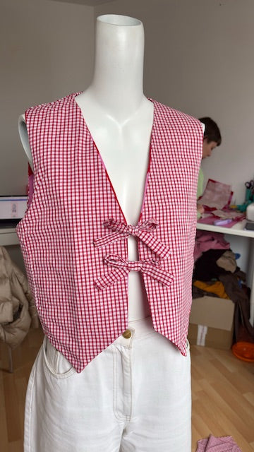 .Veston • Taille unique • Veston réversible rose et rouge & vichy rouge