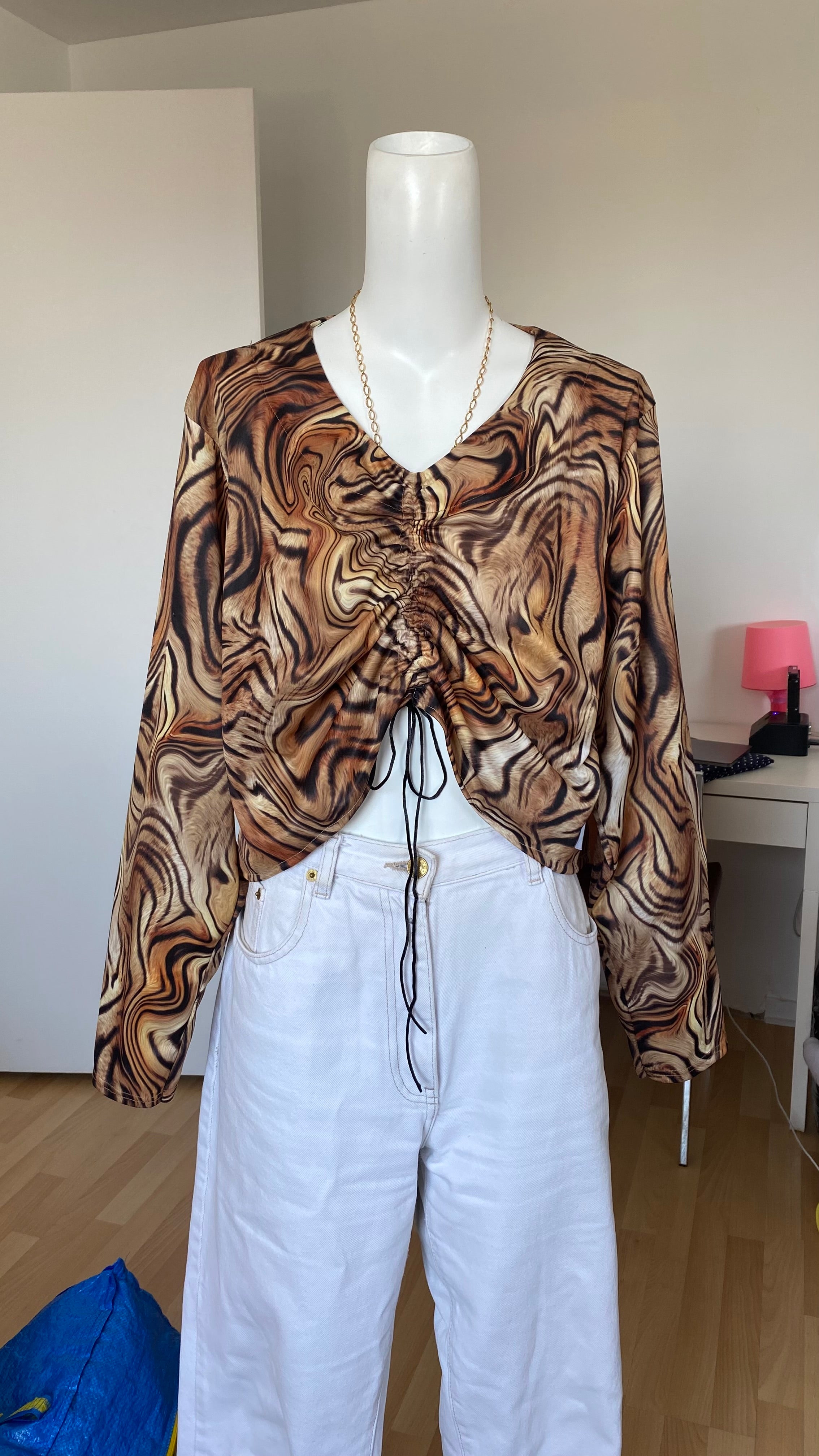 Monarque • T. 38 44 • Chemise/top papillon motif zèbre marron