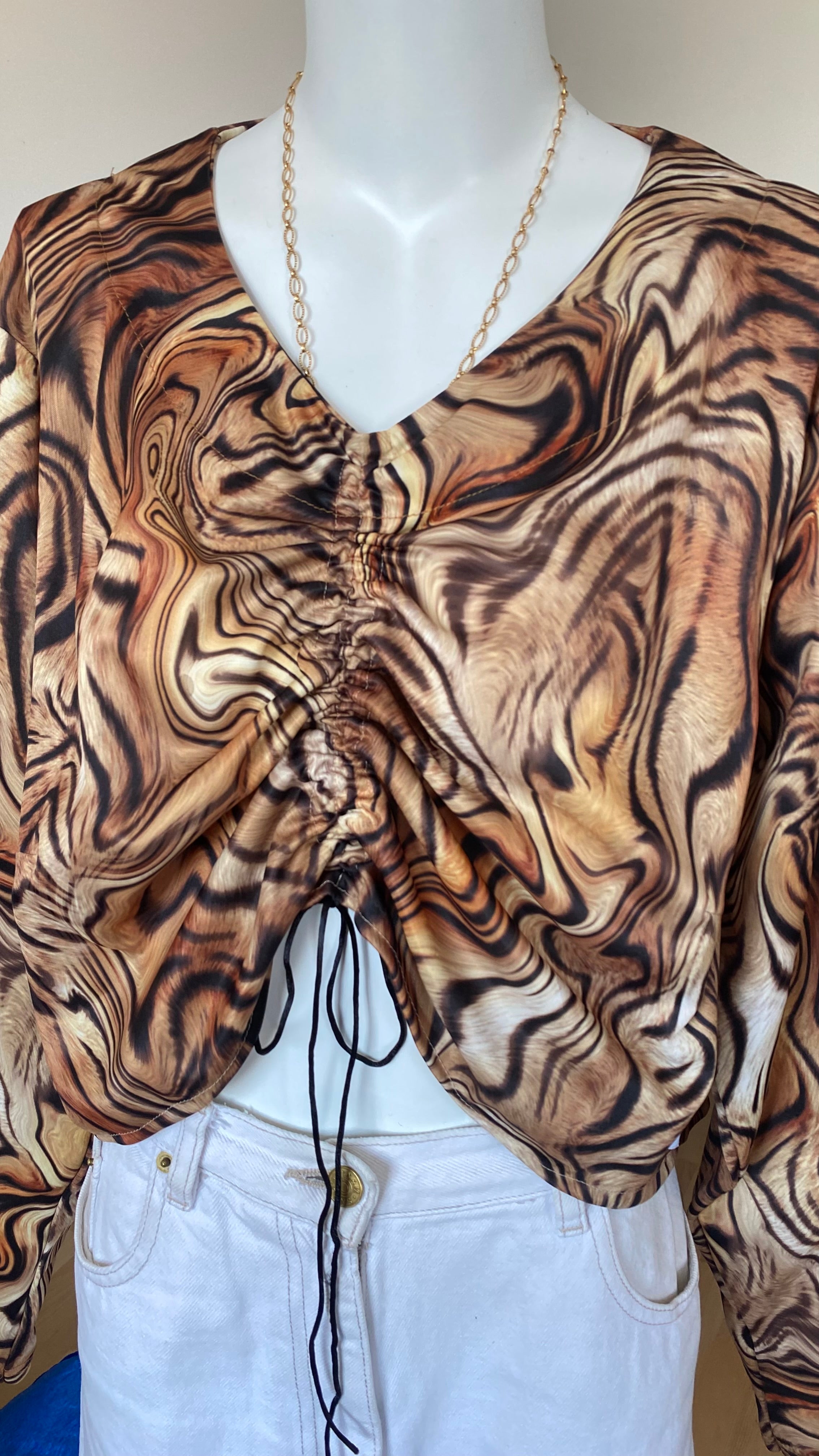 Monarque • T. 38 44 • Chemise/top papillon motif zèbre marron