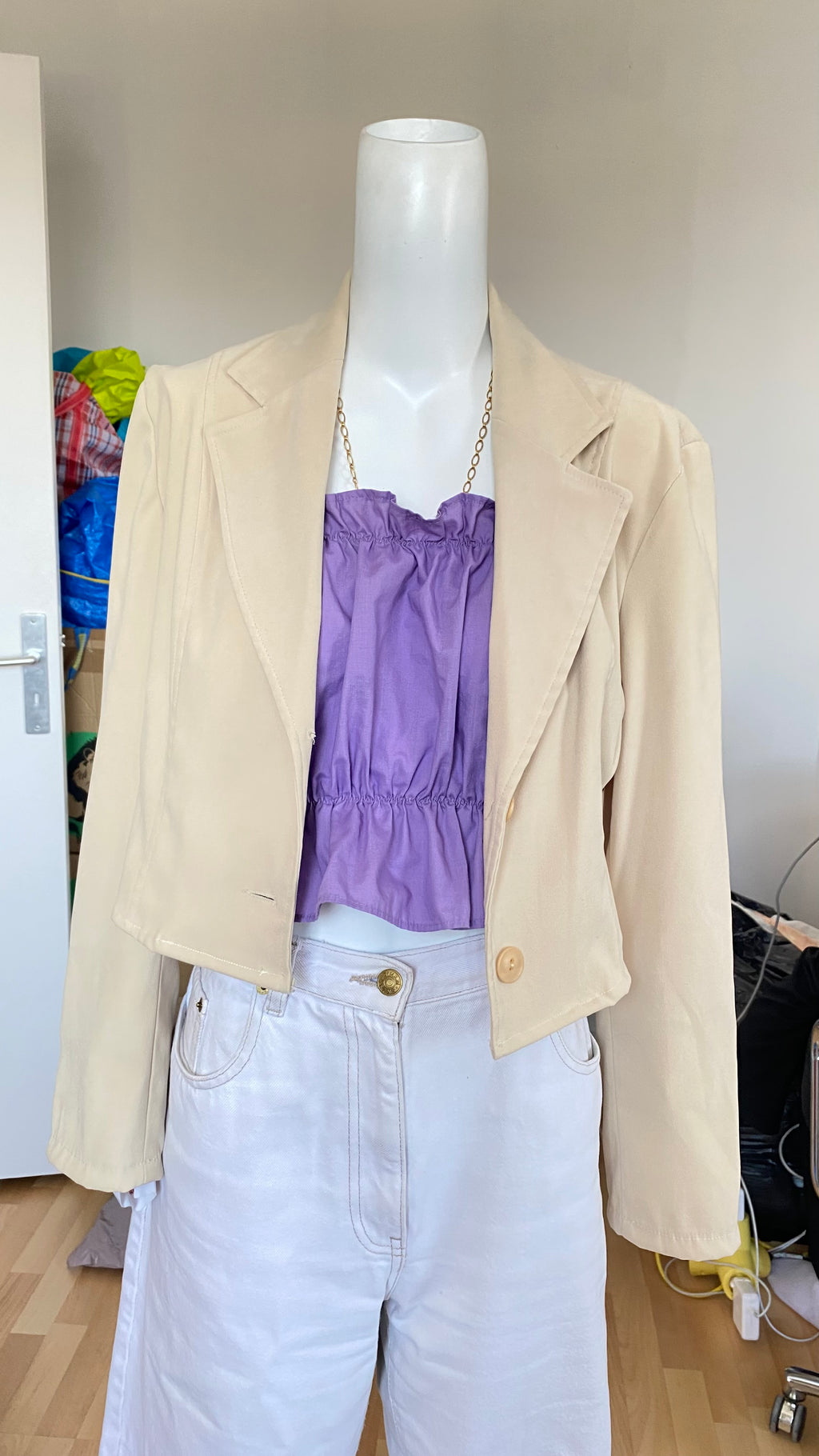 Cropped Jacket• T. 32 à 38 • Surchemise courte épaisse effet blazer beige