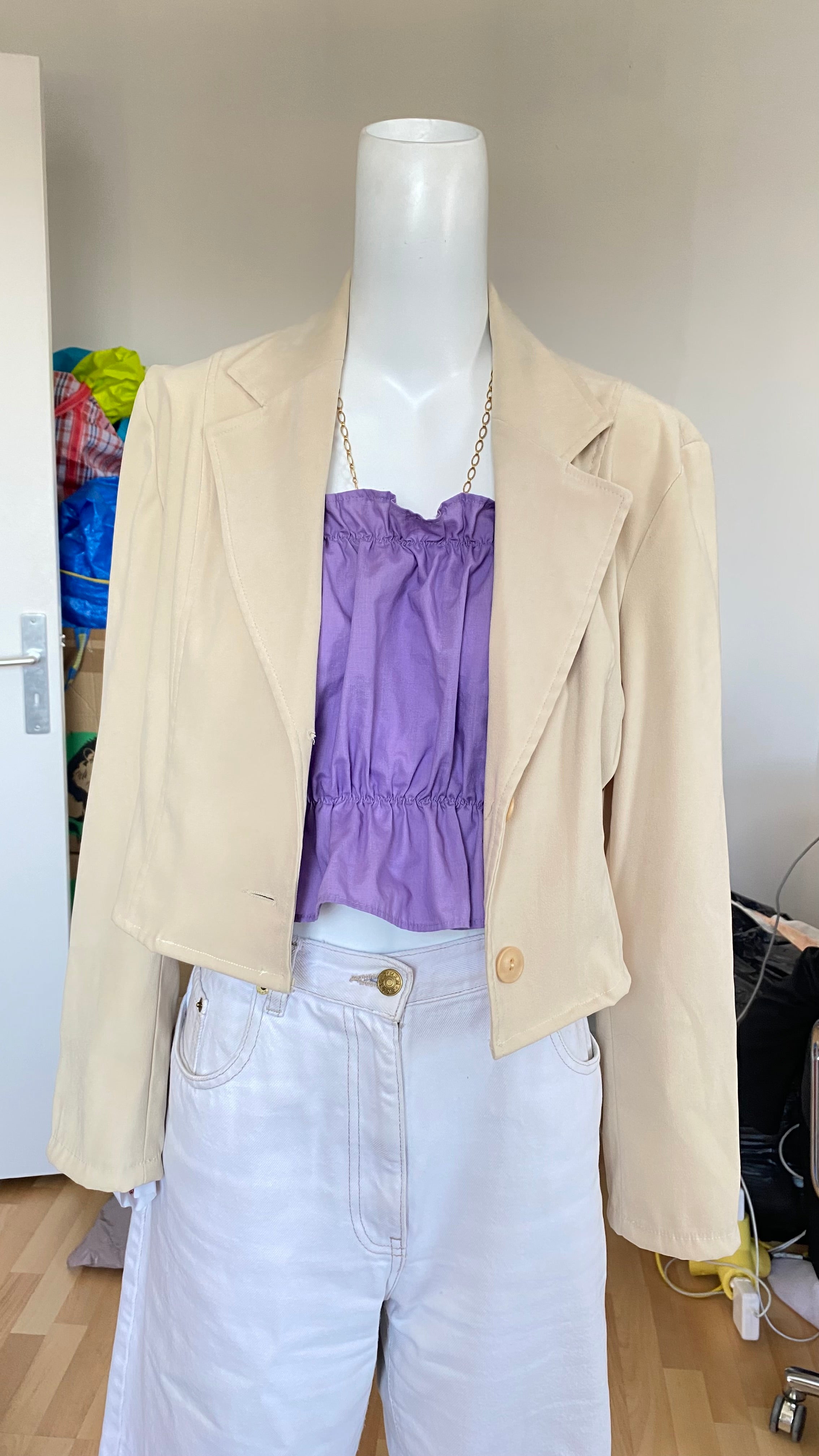Cropped Jacket• T. 32 à 38 • Surchemise courte épaisse effet blazer beige
