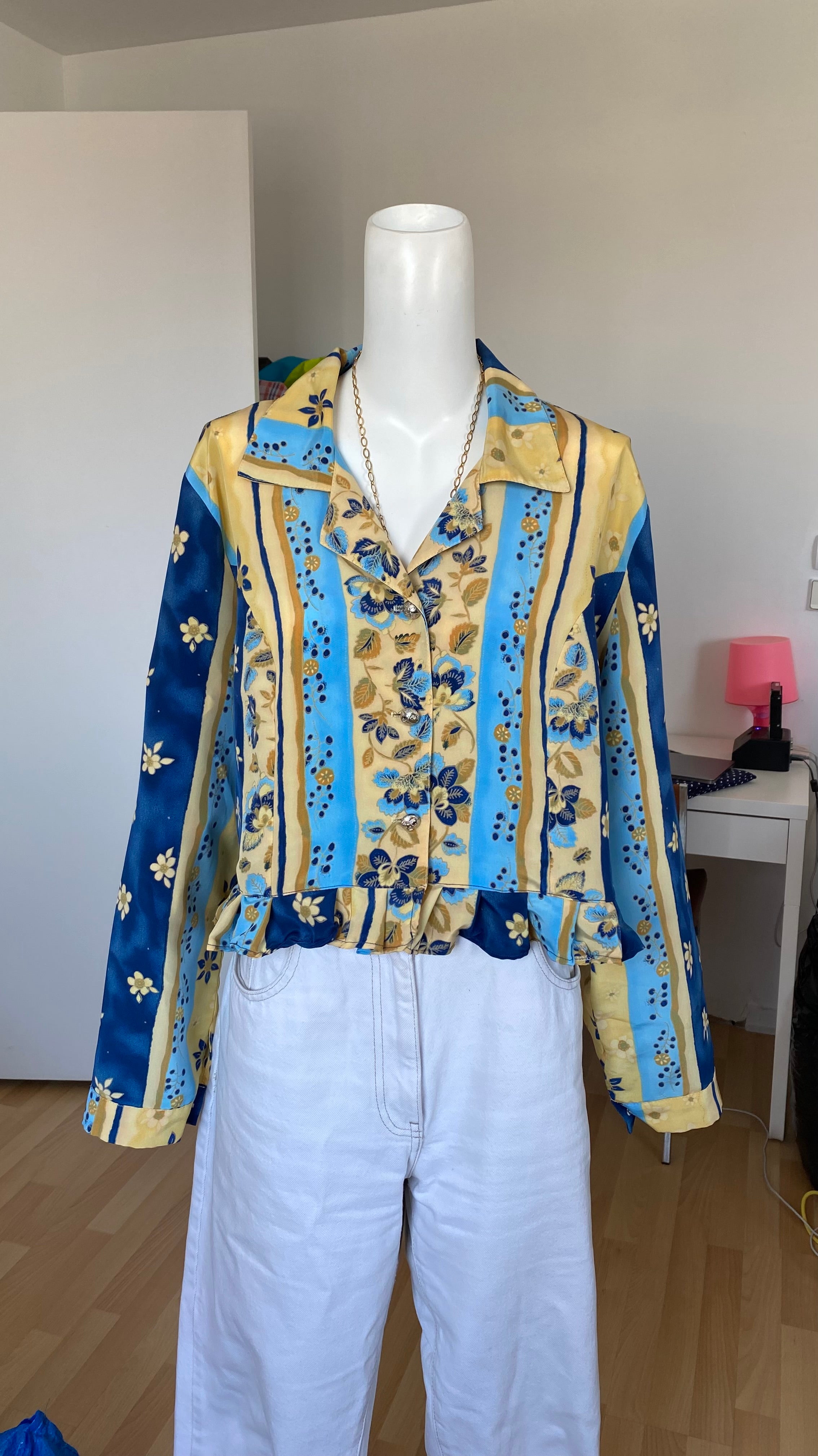 Froufrou • T. 36 à 42 • Chemise courte manches longues bleu à motifs provençaux