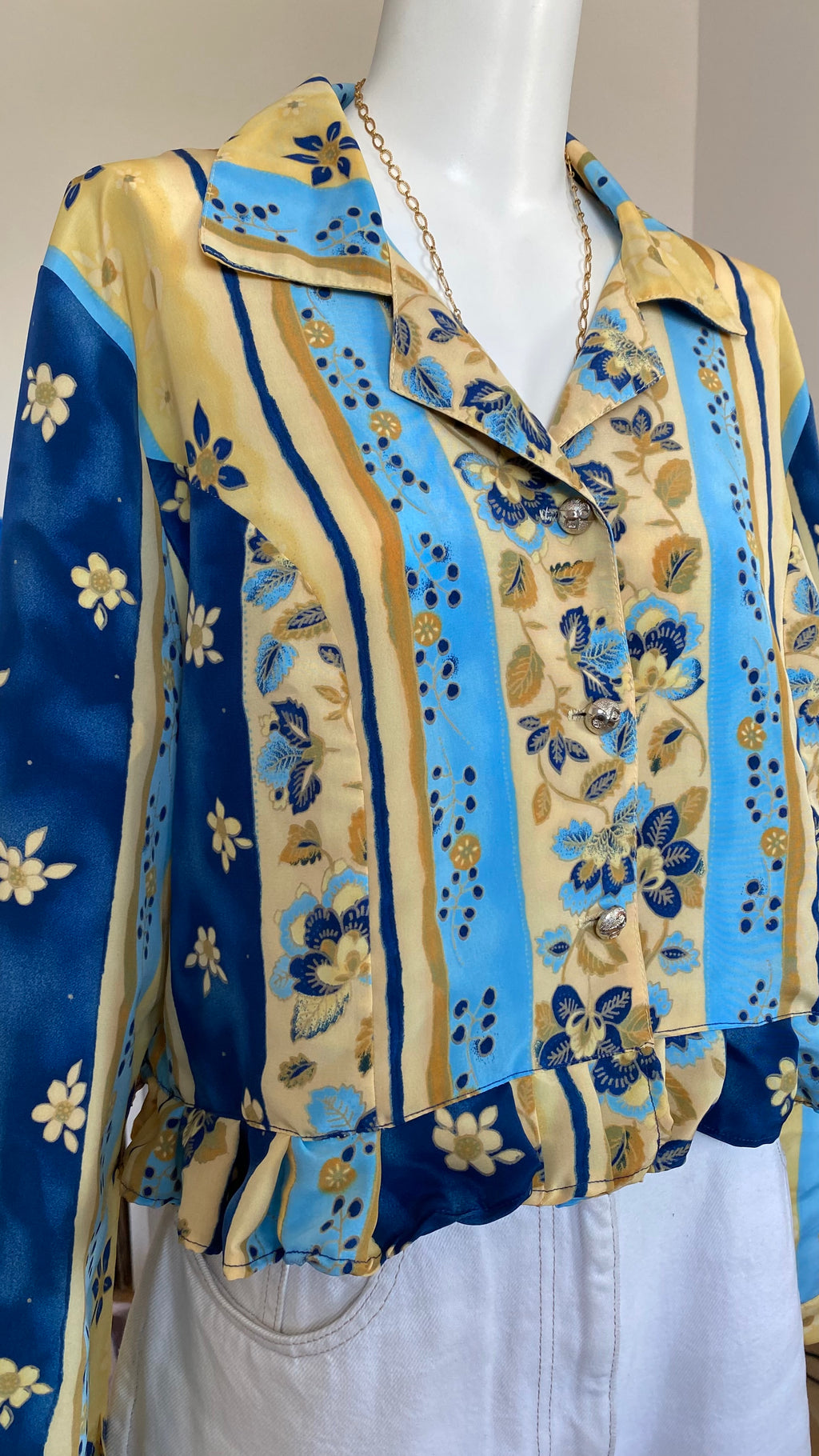 Froufrou • T. 36 à 42 • Chemise courte manches longues bleu à motifs provençaux