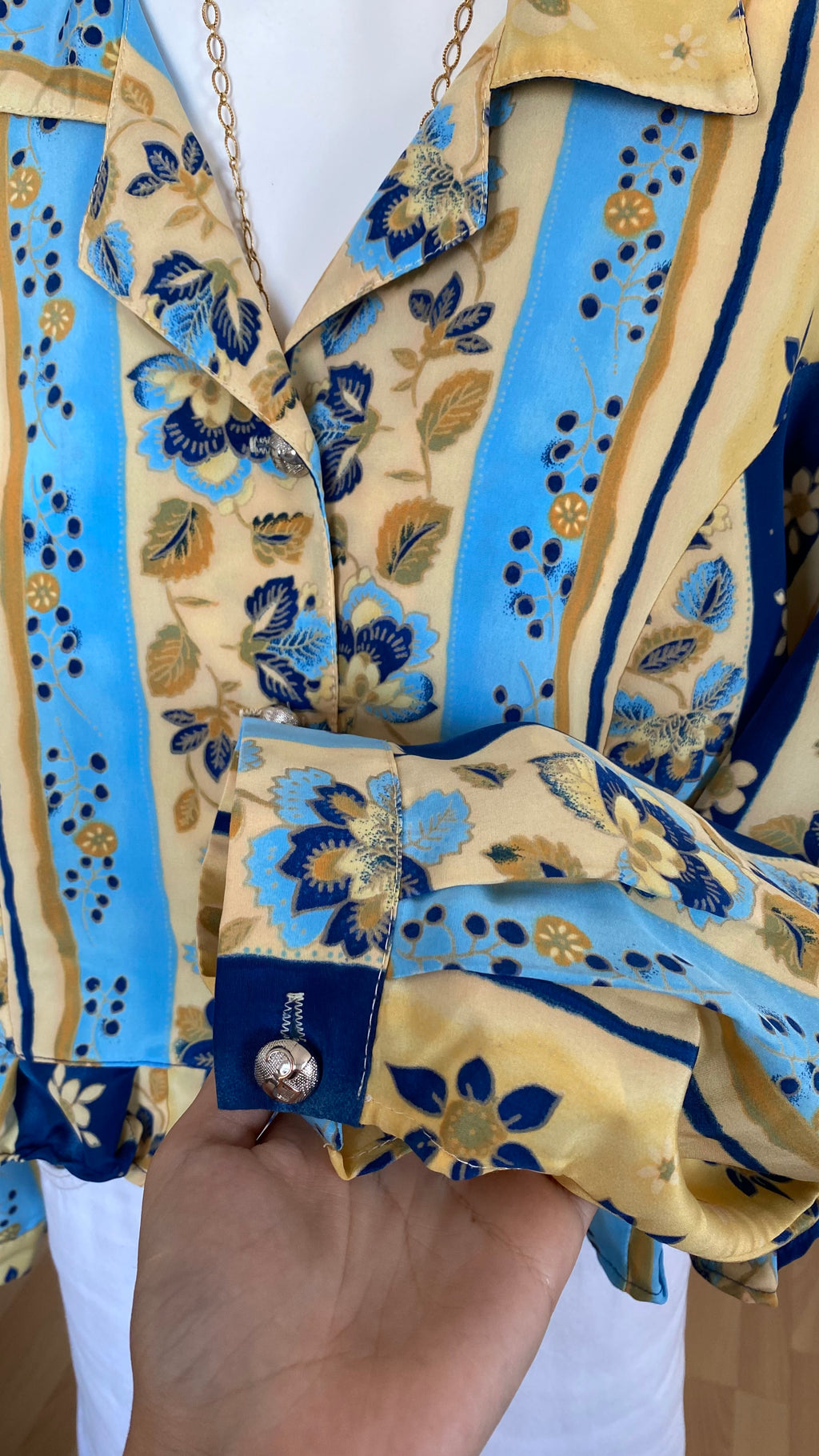 Froufrou • T. 36 à 42 • Chemise courte manches longues bleu à motifs provençaux