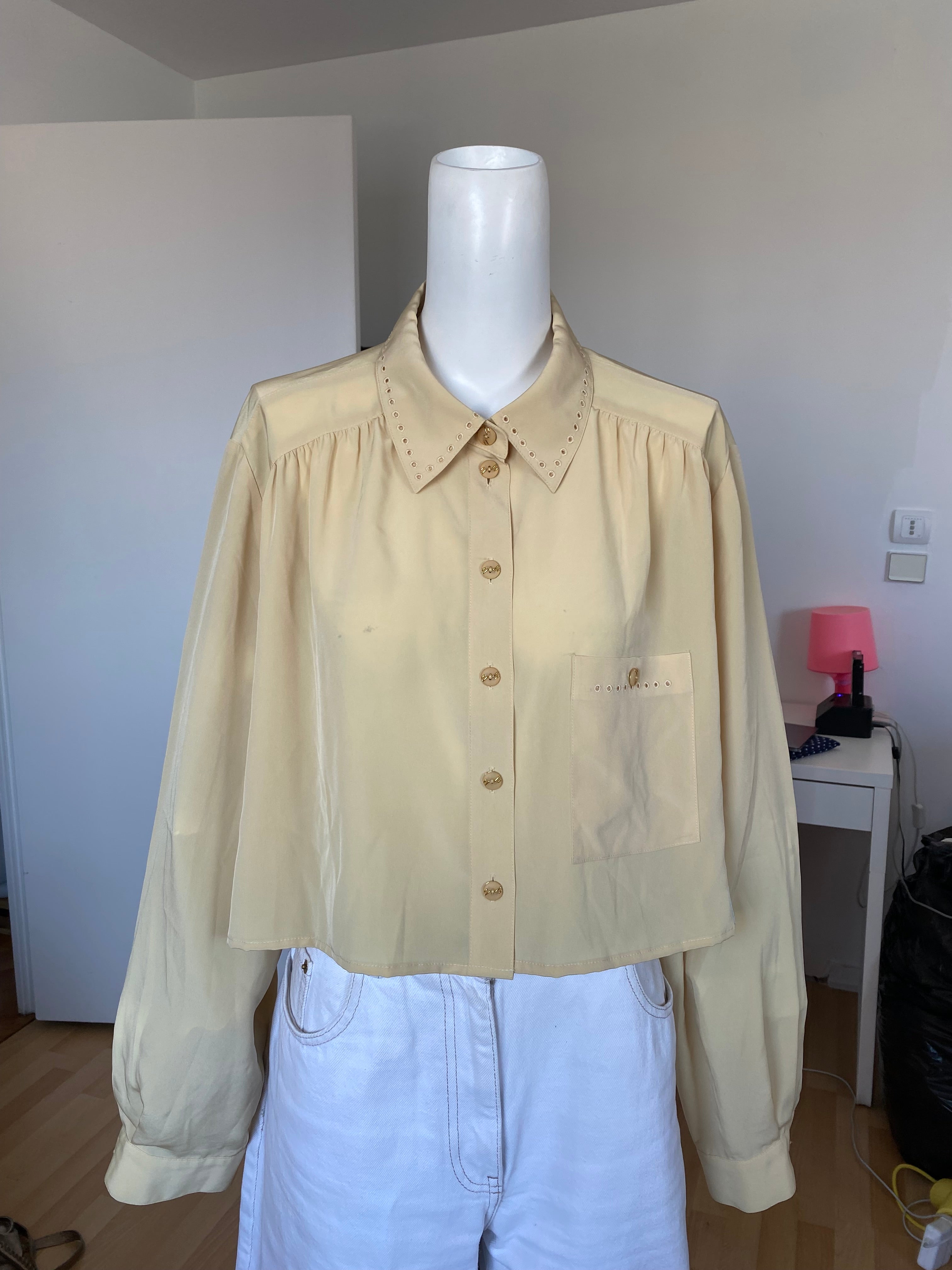 Chemise cropped • T. 38 à 46 • Chemise crop top jaune brodée