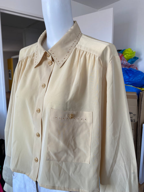 Chemise cropped • T. 38 à 46 • Chemise crop top jaune brodée