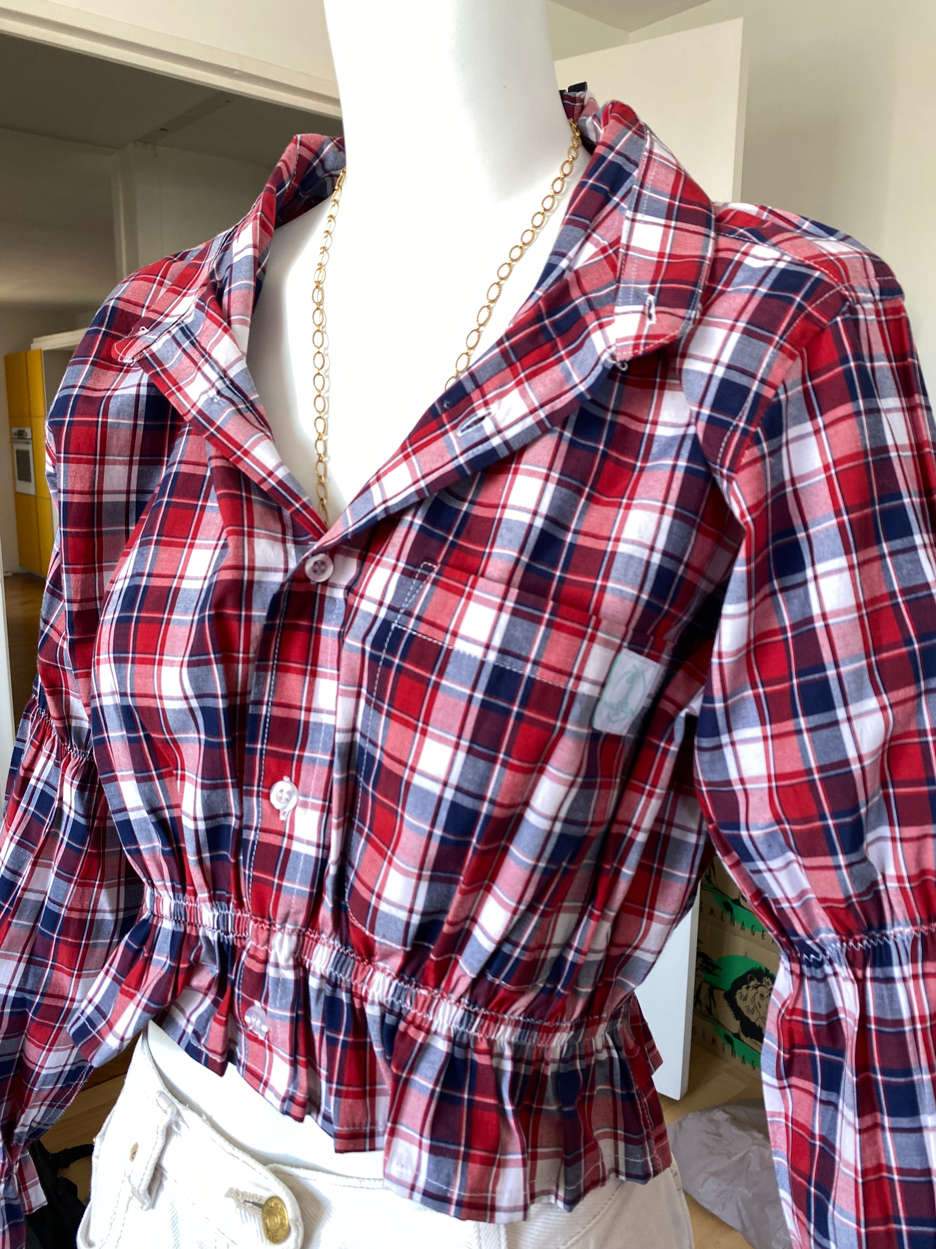 Intemporelle • T. 32 à 36 • Chemise courte manches longues à carreaux tricolores