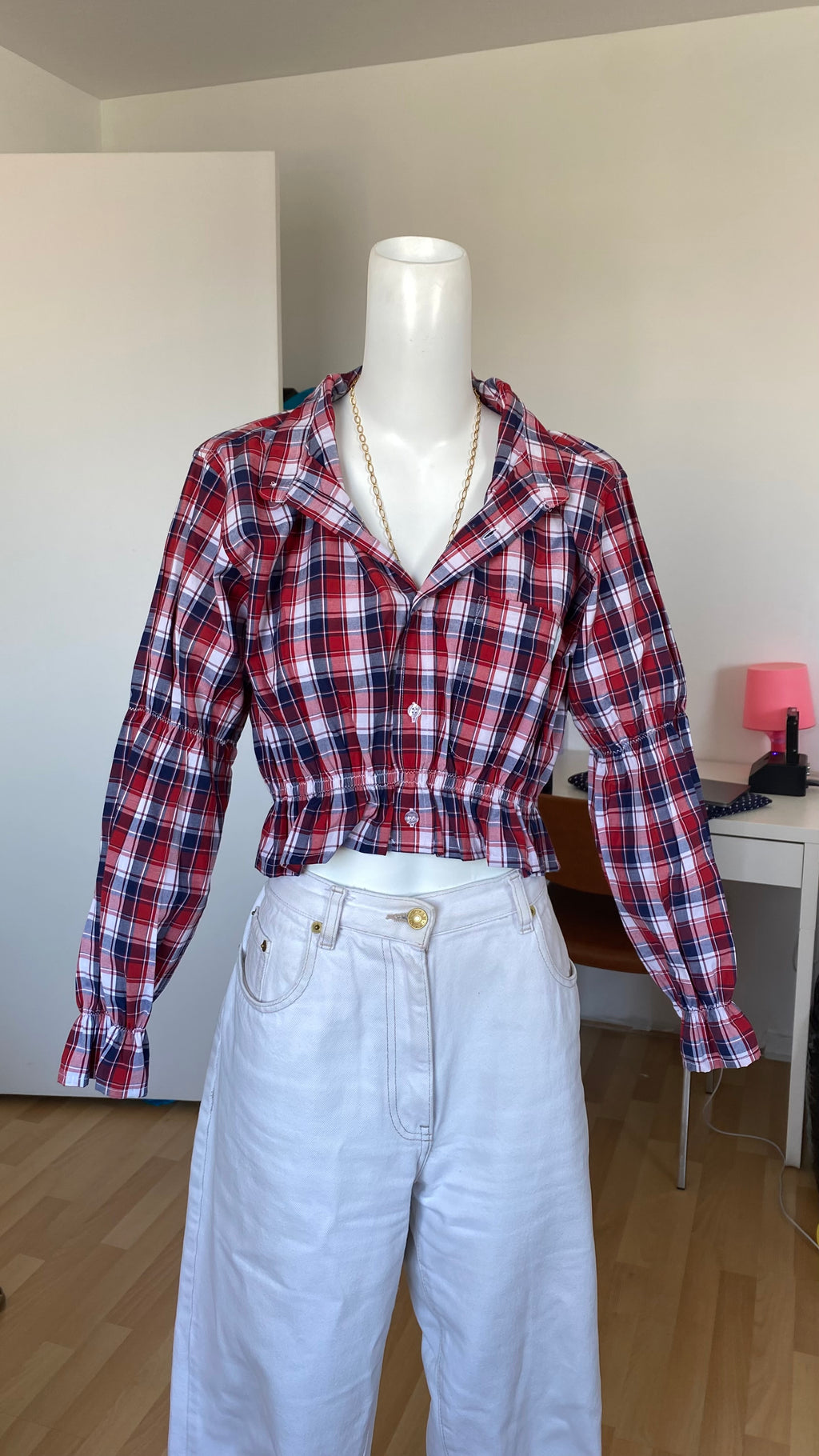 Intemporelle • T. 32 à 36 • Chemise courte manches longues à carreaux tricolores