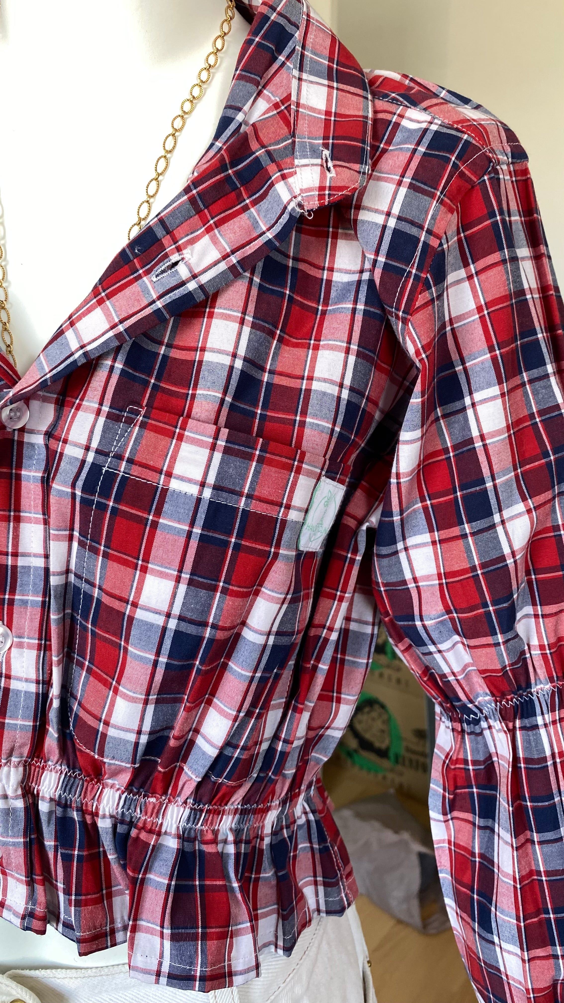 Intemporelle • T. 32 à 36 • Chemise courte manches longues à carreaux tricolores
