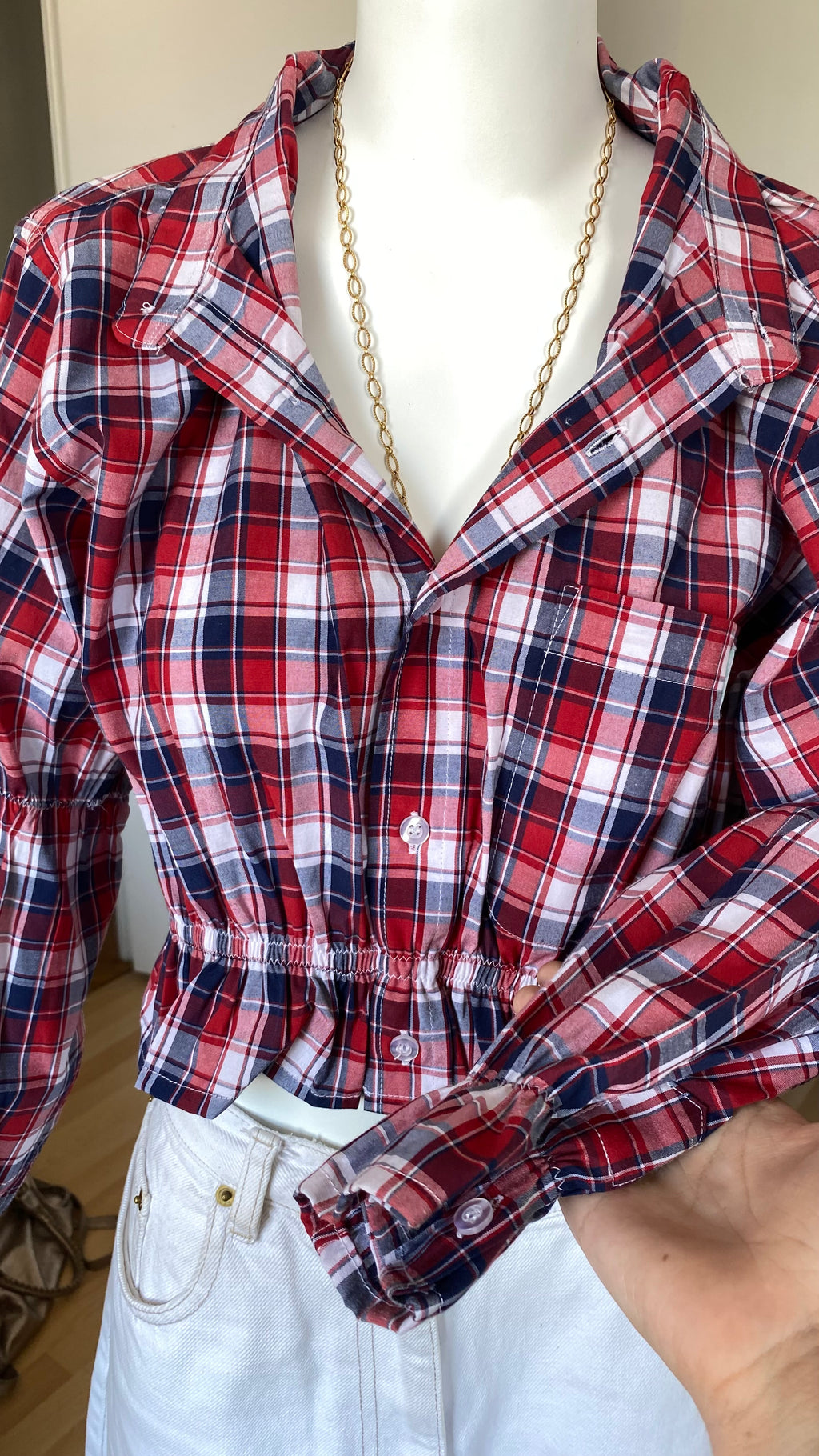 Intemporelle • T. 32 à 36 • Chemise courte manches longues à carreaux tricolores