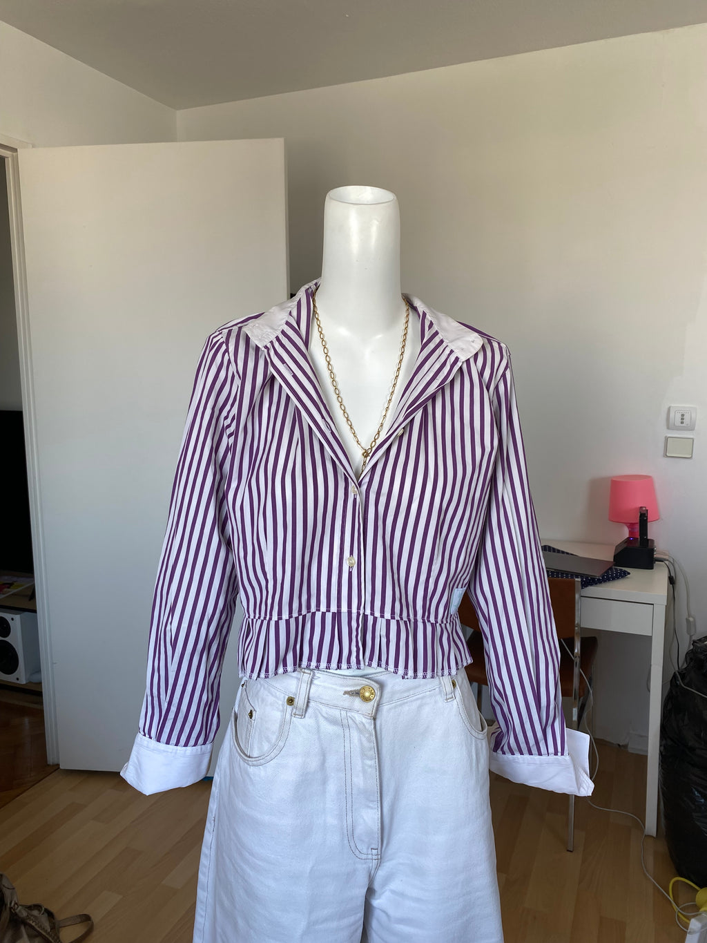 Froufrou • T. 32 à 36 • Chemise courte manches longues à rayures violettes