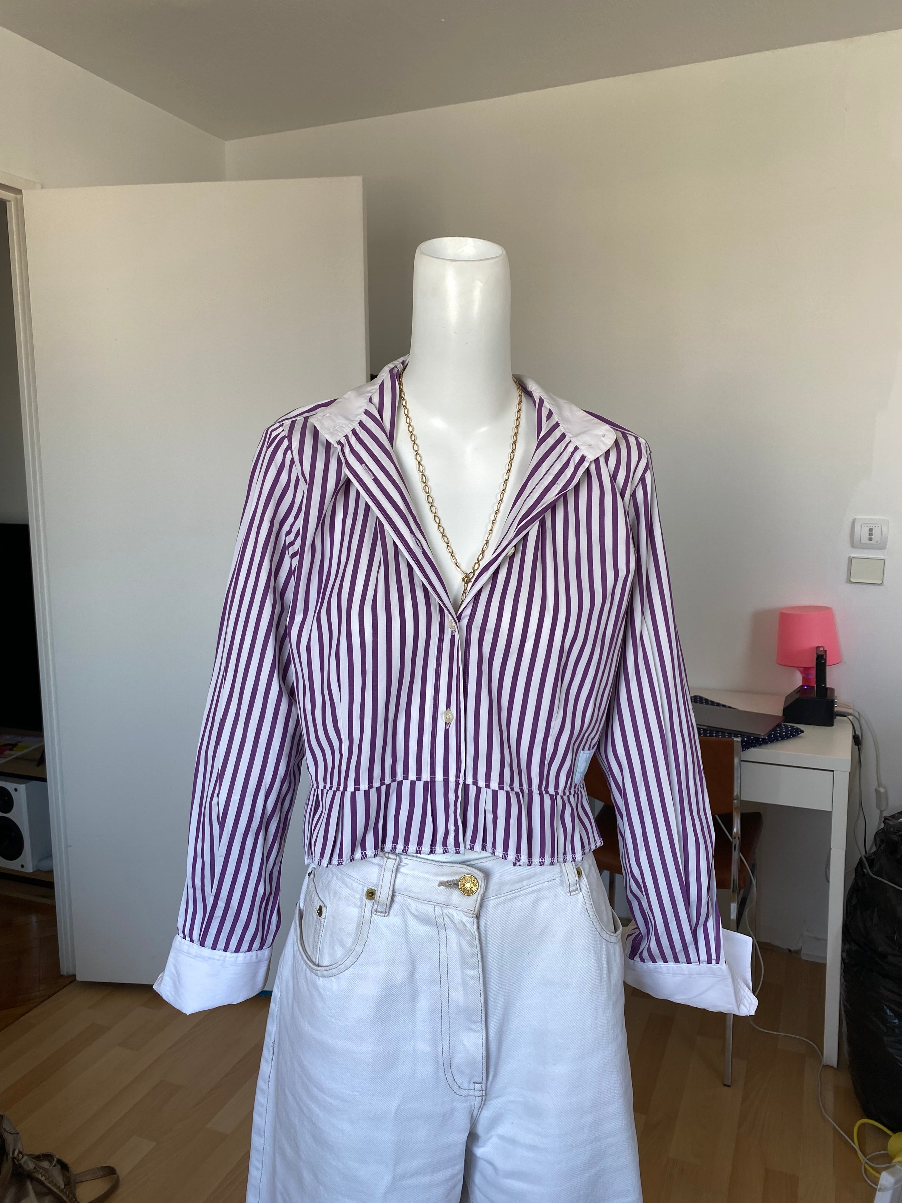 Froufrou • T. 32 à 36 • Chemise courte manches longues à rayures violettes