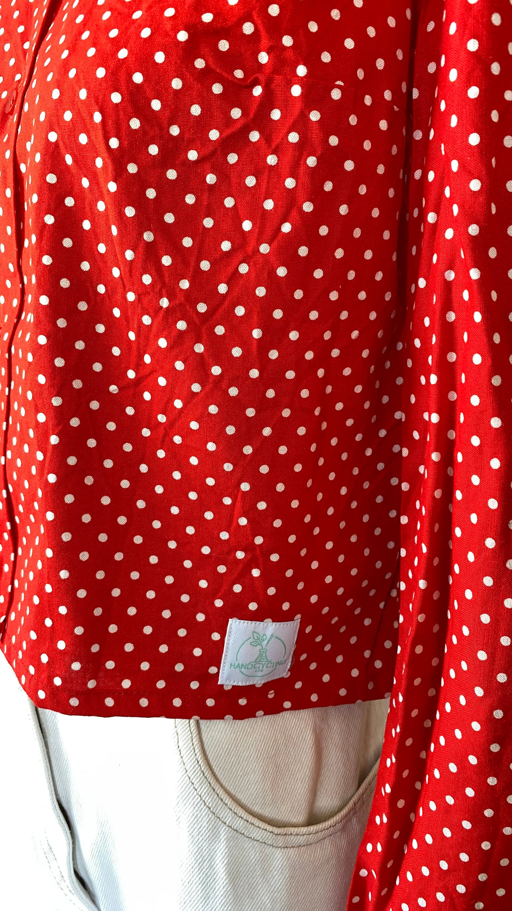 Cropped • T. 32 à 36 • Chemise crop top rouge à pois blanc