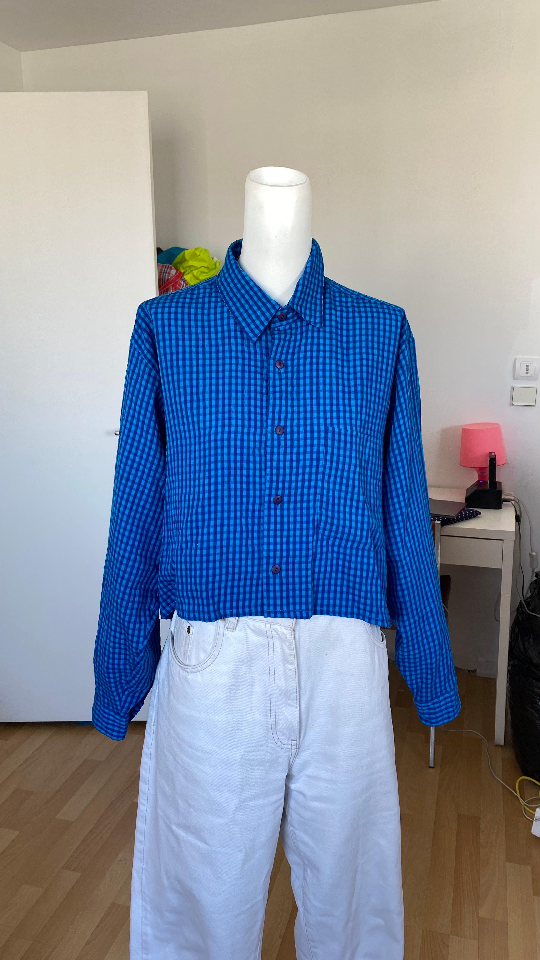 Cropped • T. 36 à 42 • Chemise crop top Naf Naf vintage carreaux bleu