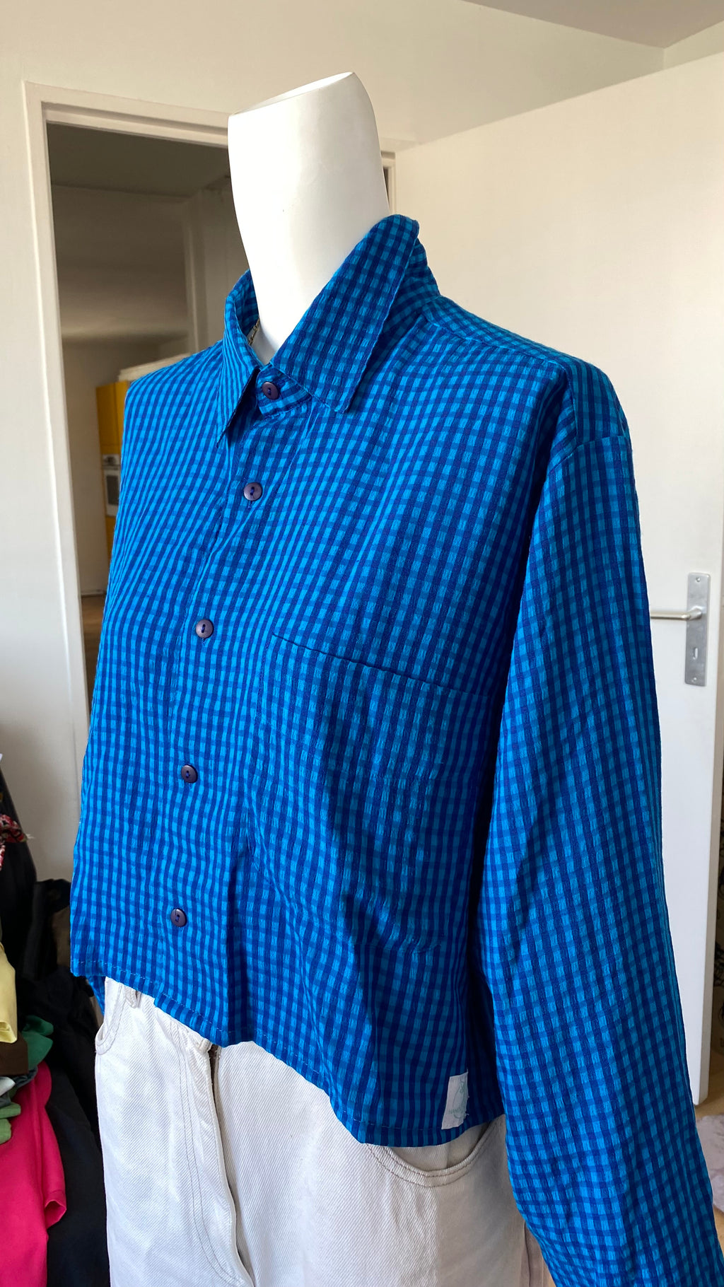 Cropped • T. 36 à 42 • Chemise crop top Naf Naf vintage carreaux bleu