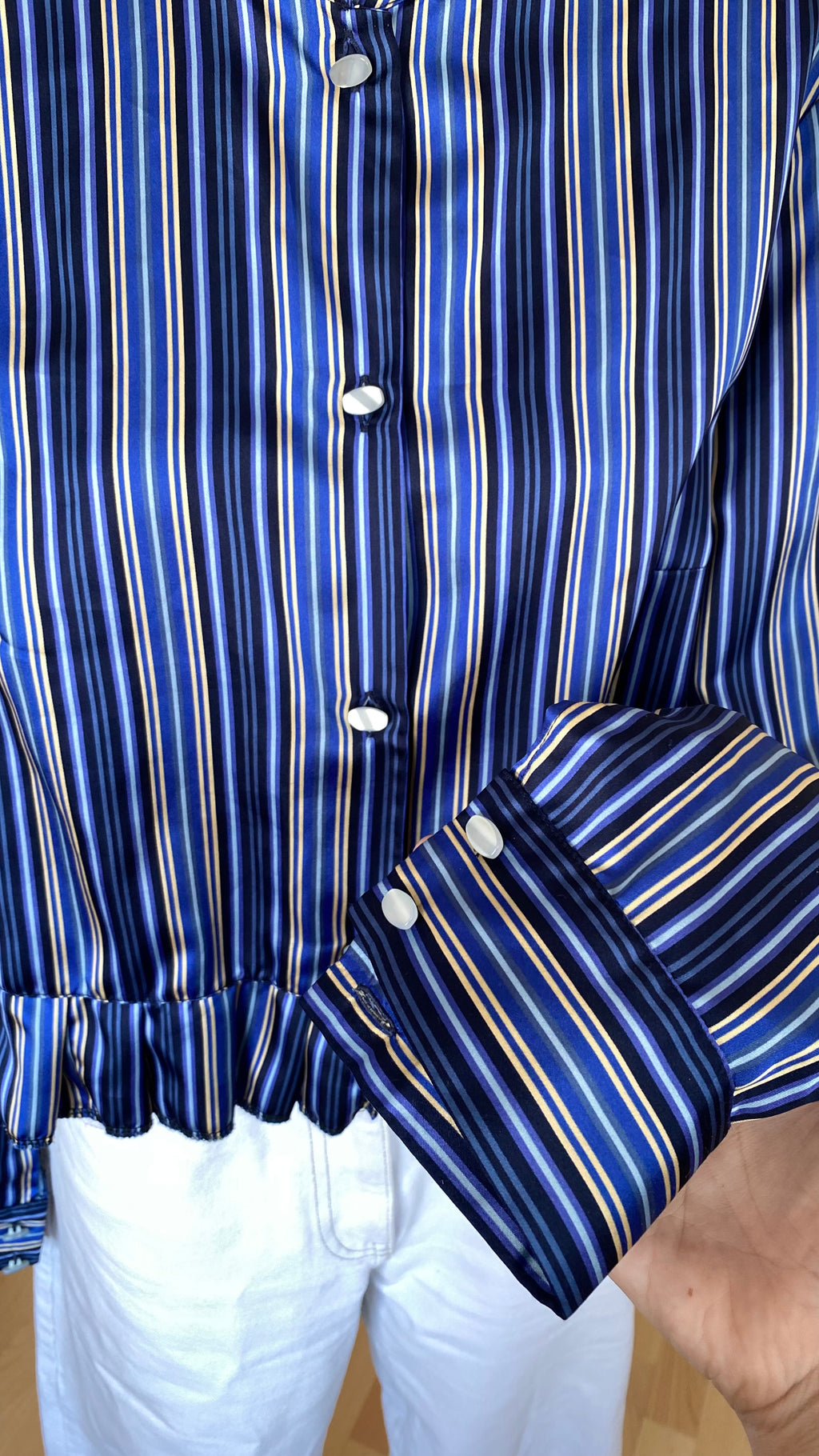 Froufrou • T. 36 à 40 • Chemise satinée à rayures jaunes et bleues