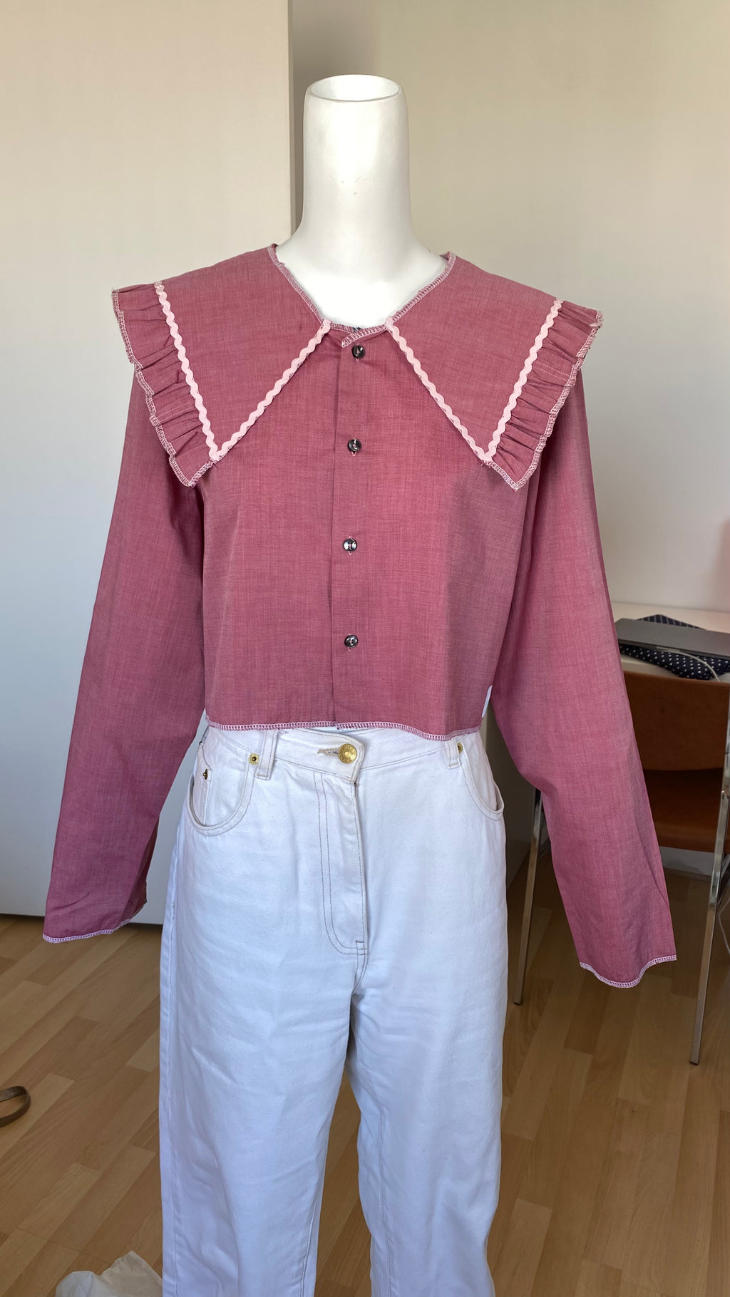 Sweaties • T. 36 à 40 • Chemise upcyclée grand col rose foncé
