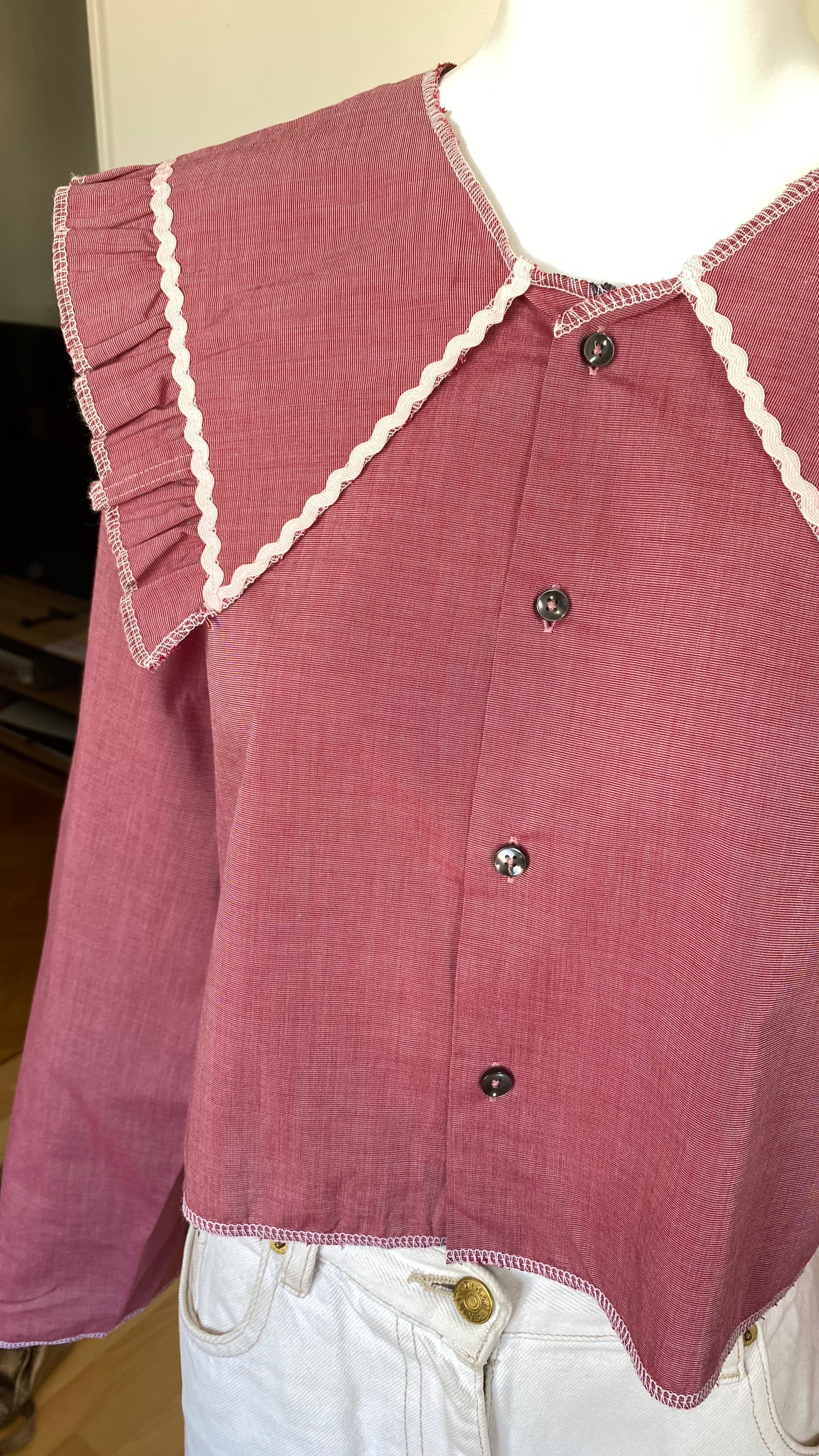 Sweaties • T. 36 à 40 • Chemise upcyclée grand col rose foncé