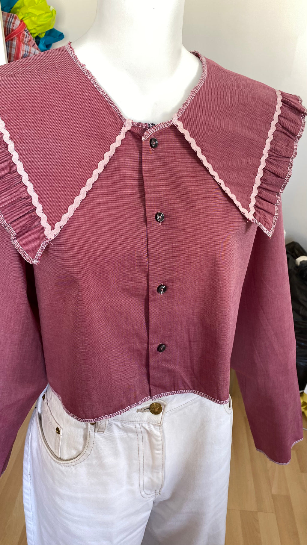Sweaties • T. 36 à 40 • Chemise upcyclée grand col rose foncé