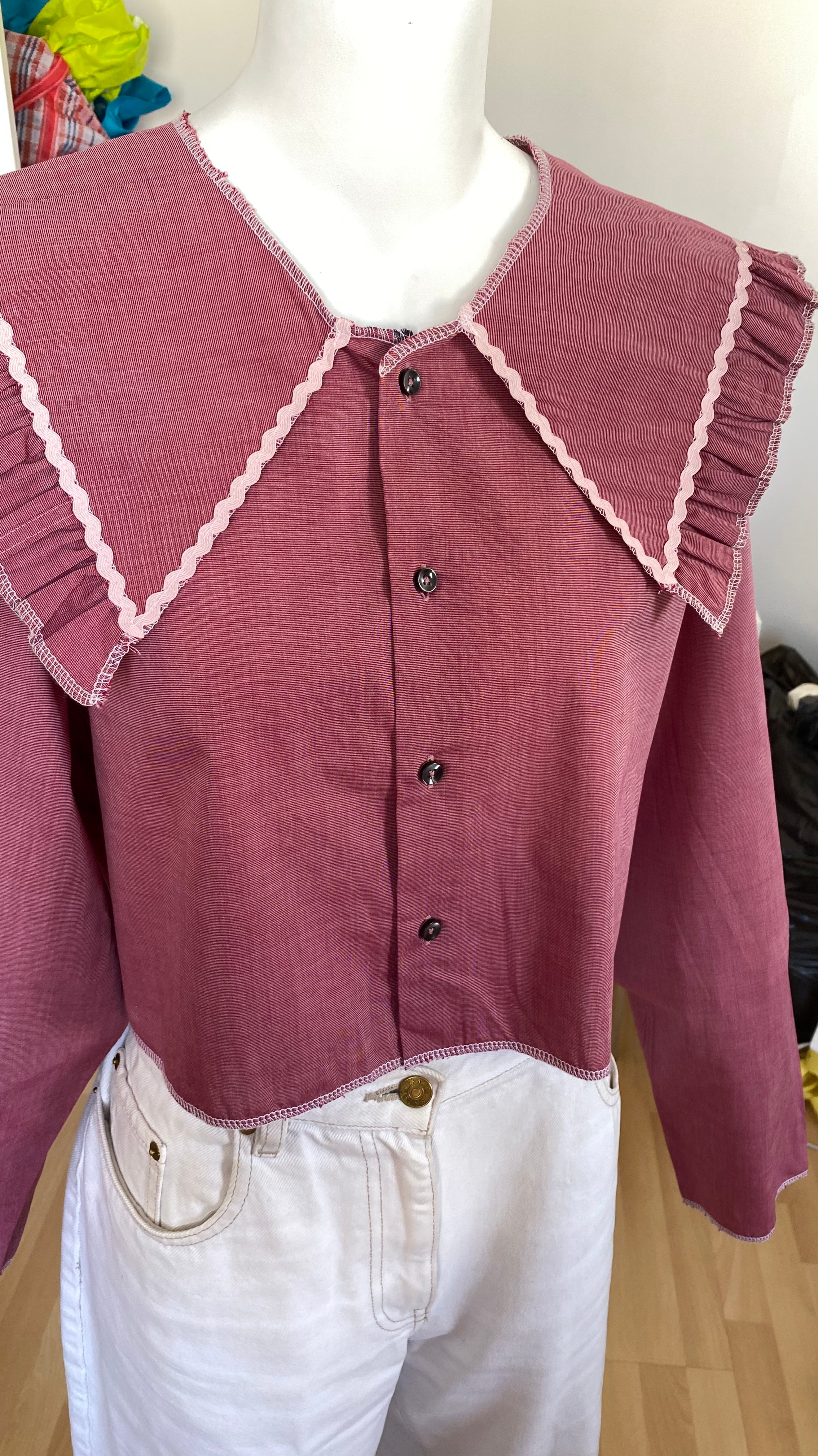 Sweaties • T. 36 à 40 • Chemise upcyclée grand col rose foncé
