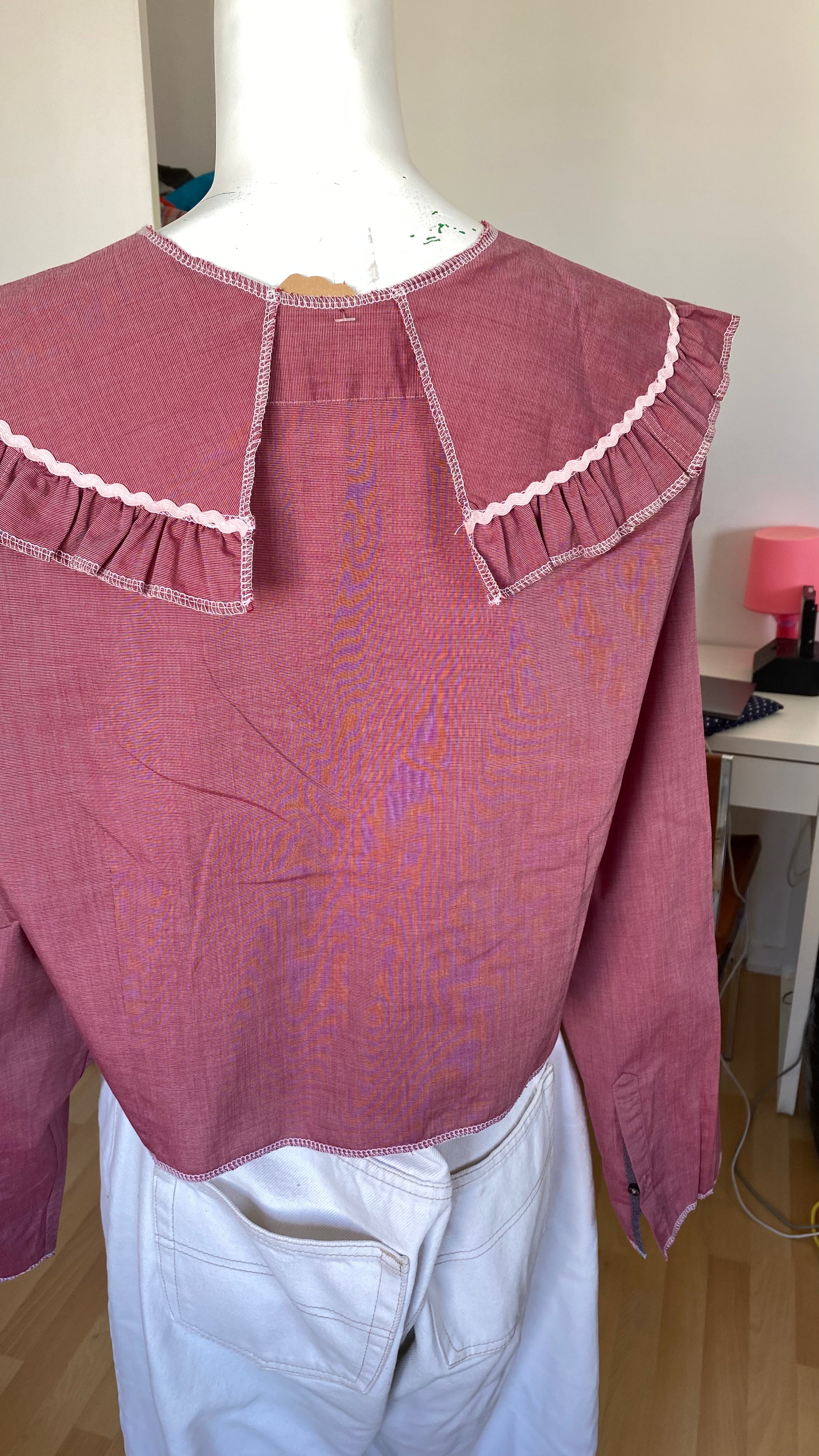 Sweaties • T. 36 à 40 • Chemise upcyclée grand col rose foncé