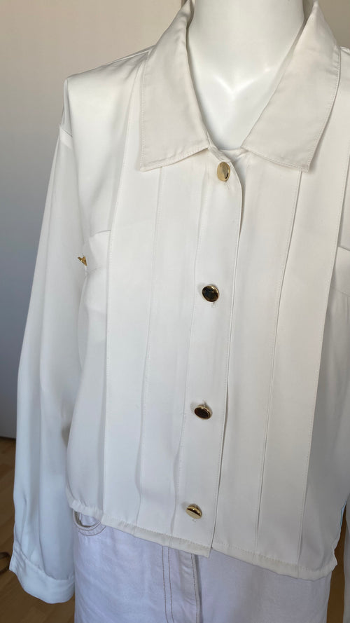 Chemise cropped • T. 38 à 44 • Chemise courte manches longues blanche plissée