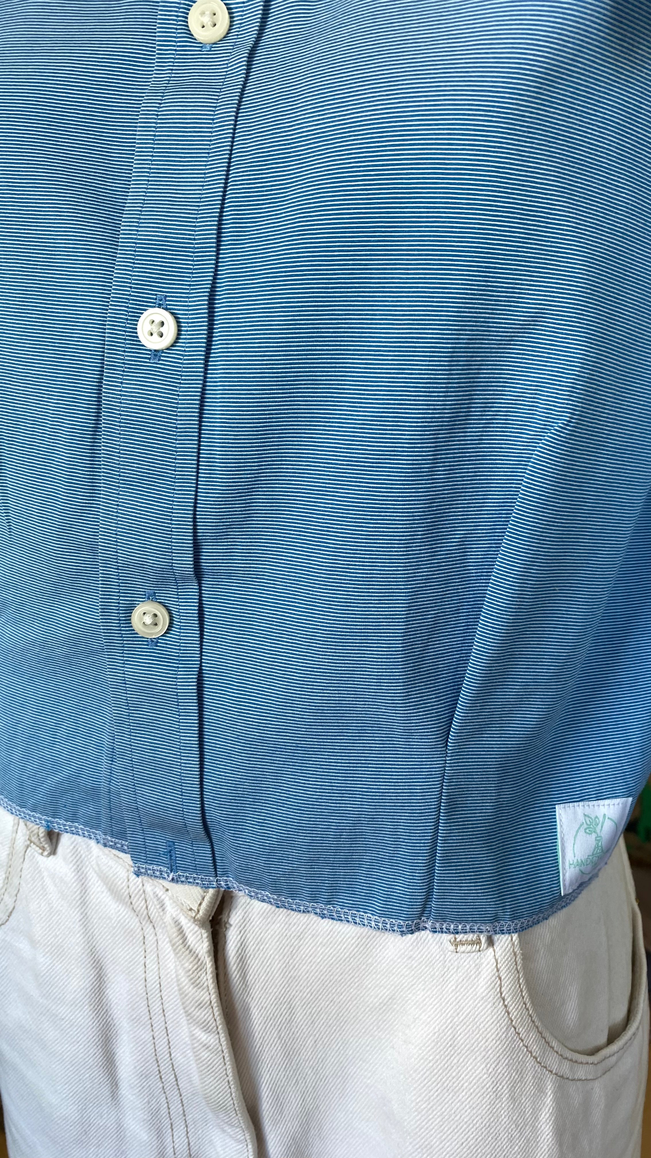 Sweaties • T.36 à 40 • Chemise upcyclée grand col bleu à petits carreaux
