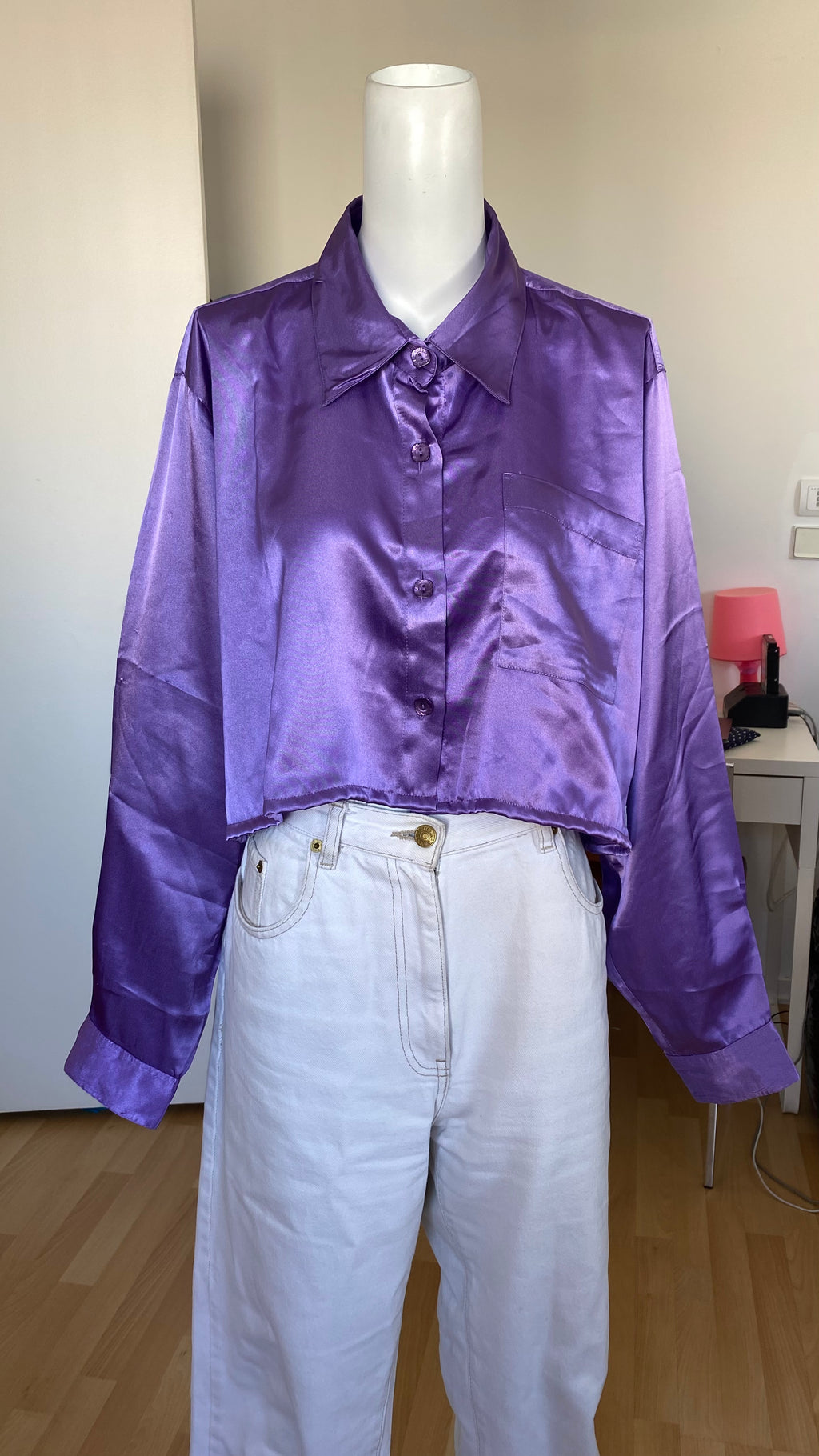 Chemise cropped • T. 40 à 50 • Chemise courte manches longues violette irisée
