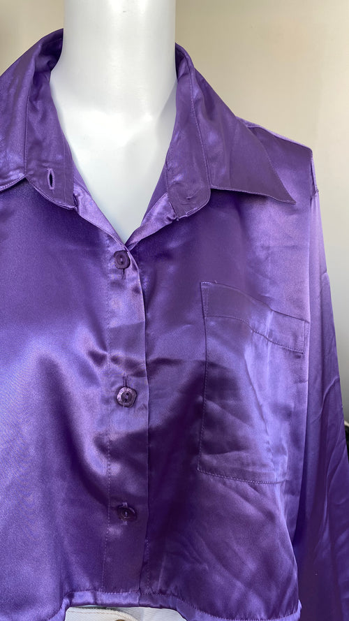 Chemise cropped • T. 40 à 50 • Chemise courte manches longues violette irisée