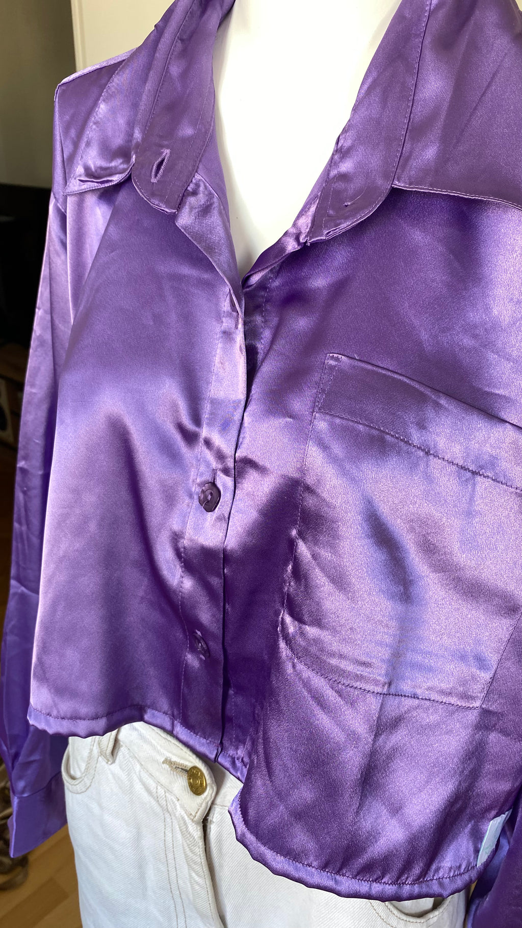 Chemise cropped • T. 40 à 50 • Chemise courte manches longues violette irisée
