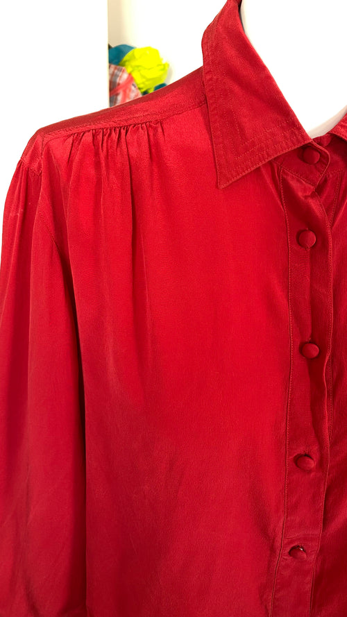 Cropped  • T. 32 à 36 • Chemise courte manches longues soie + poche brodées