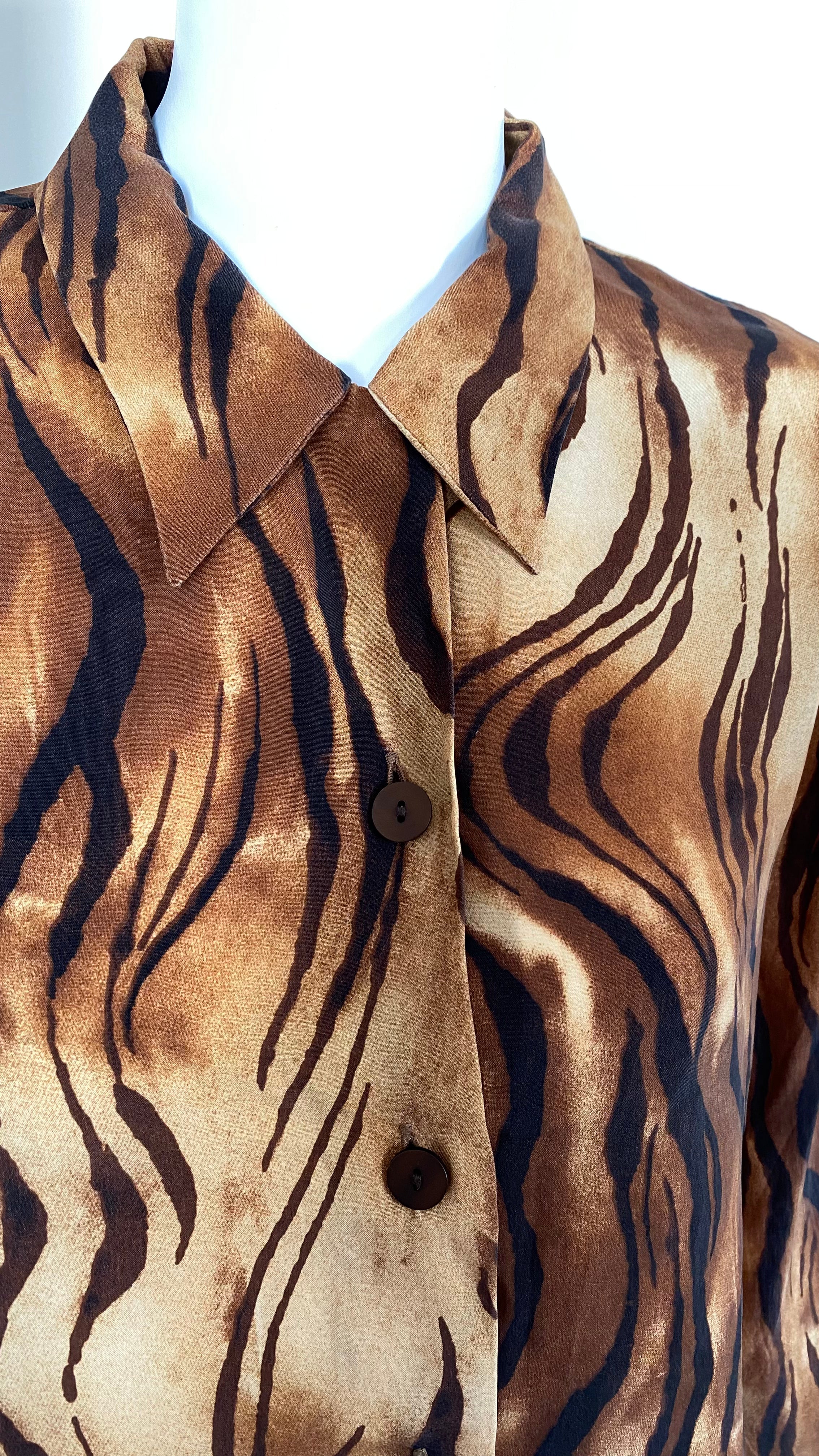 Cropped • T. 36  à 38 • Chemise courte manches longues zébré marron