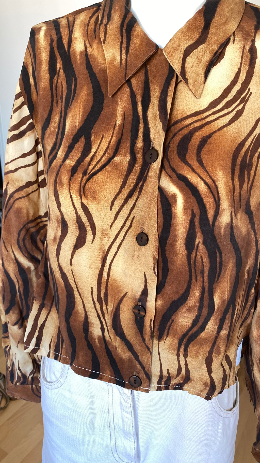 Cropped • T. 36  à 38 • Chemise courte manches longues zébré marron