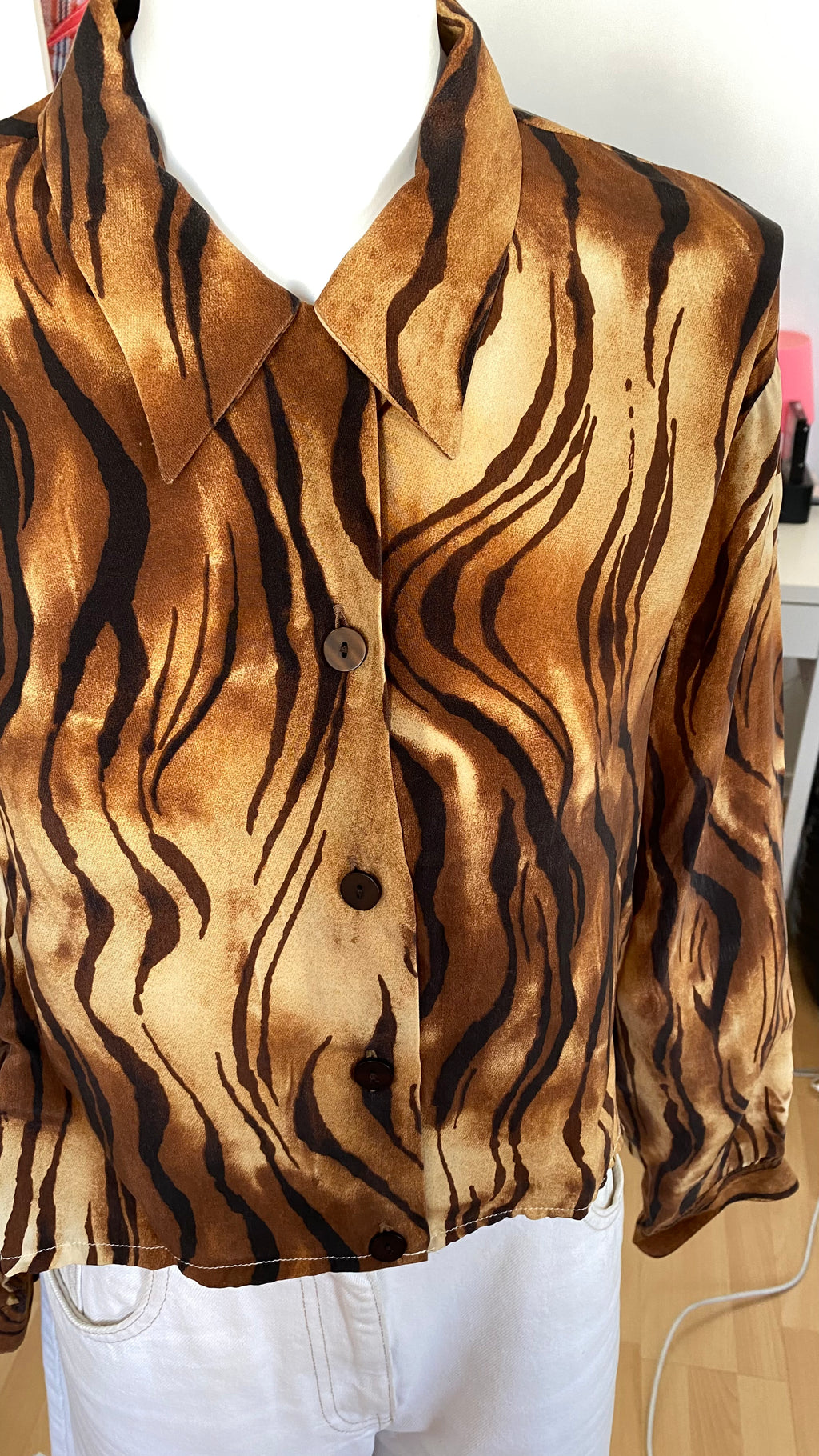 Cropped • T. 36  à 38 • Chemise courte manches longues zébré marron