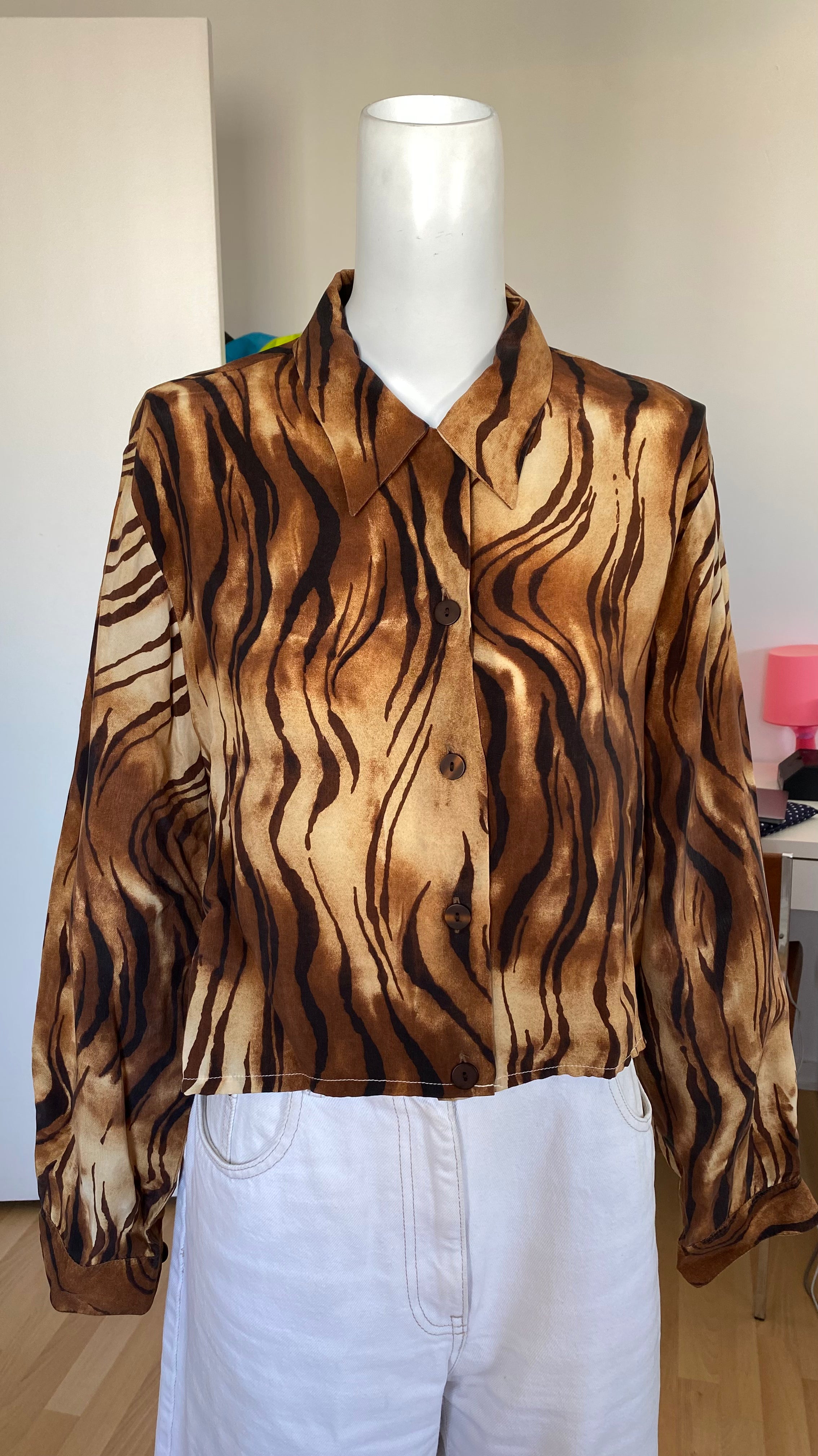 Cropped • T. 36  à 38 • Chemise courte manches longues zébré marron