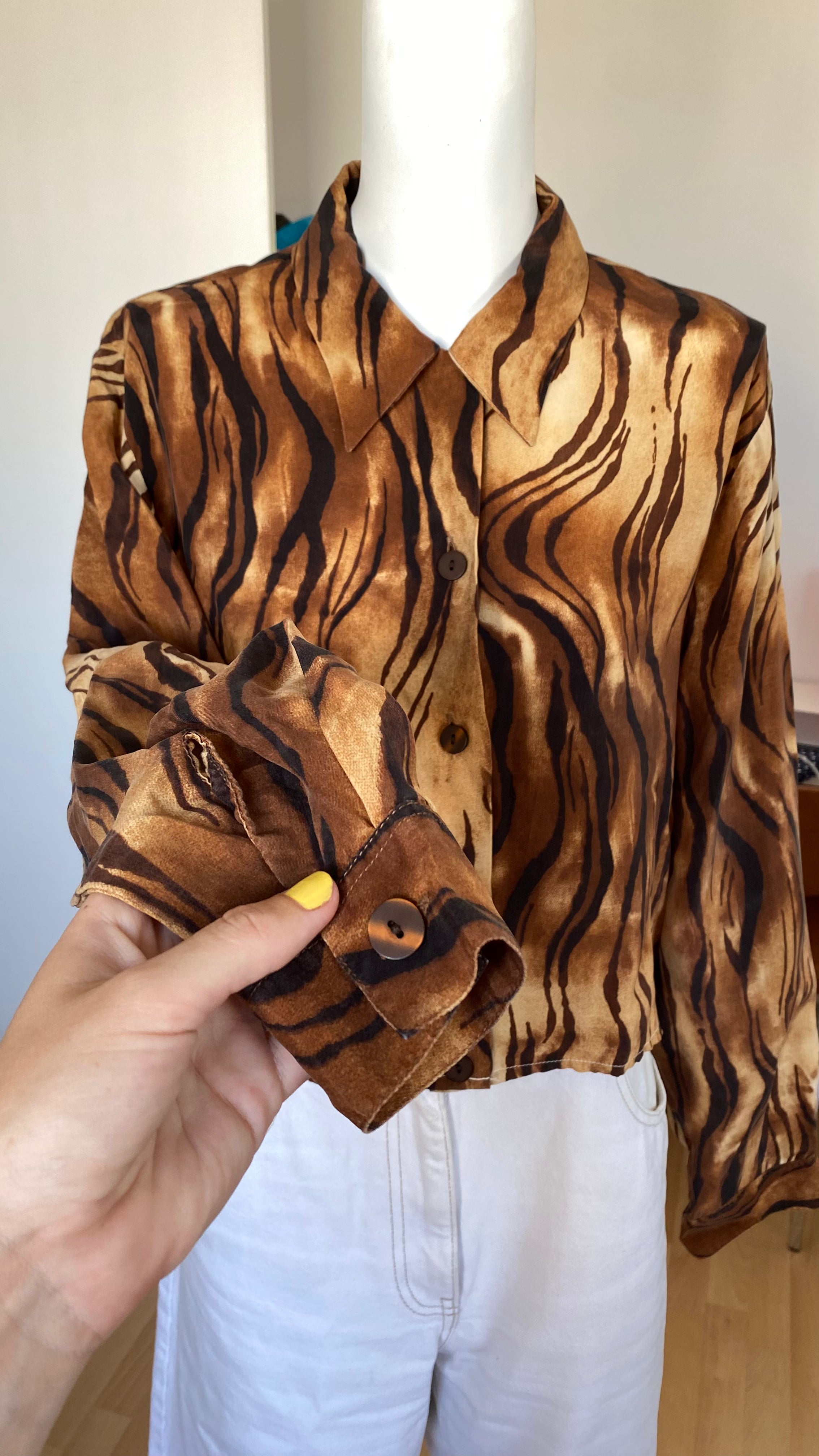 Cropped • T. 36  à 38 • Chemise courte manches longues zébré marron