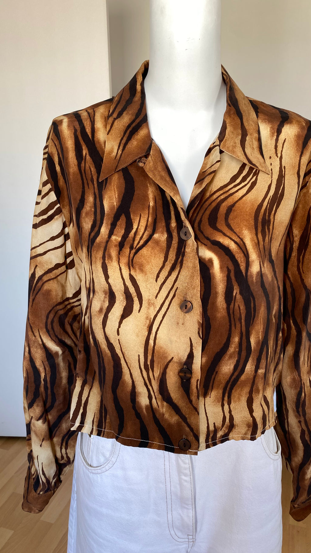 Cropped • T. 36  à 38 • Chemise courte manches longues zébré marron