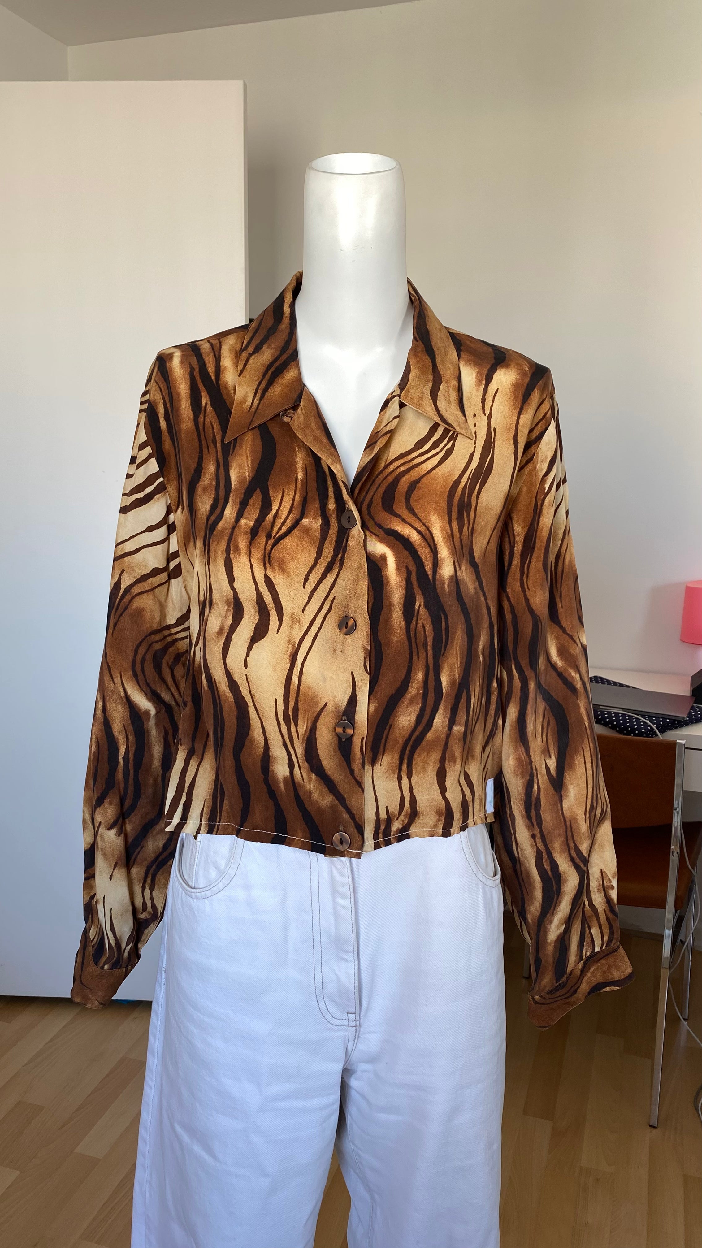 Cropped • T. 36  à 38 • Chemise courte manches longues zébré marron