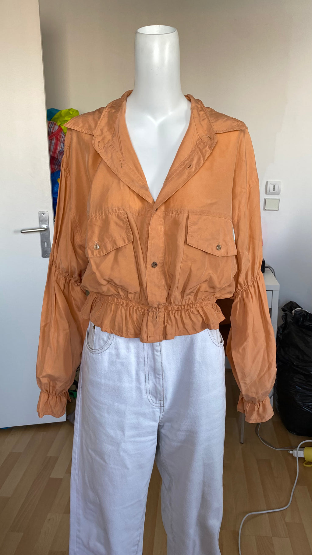 Intemporelle • T. 38 à 44 • Chemise courte manches longues soie orange