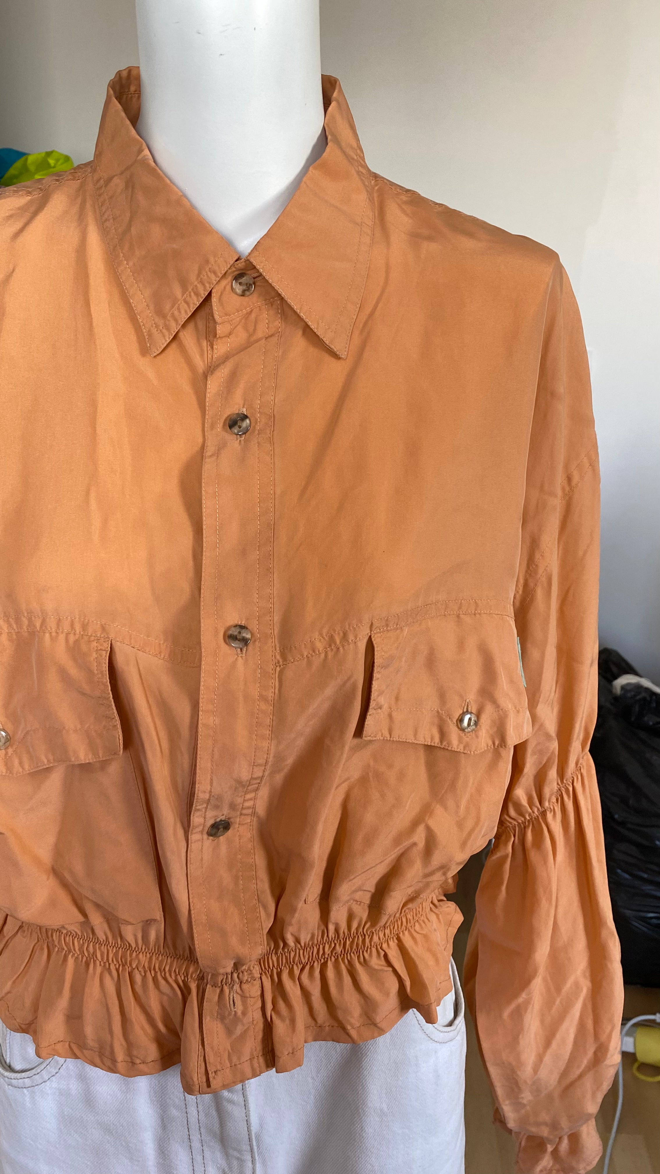 Intemporelle • T. 38 à 44 • Chemise courte manches longues soie orange
