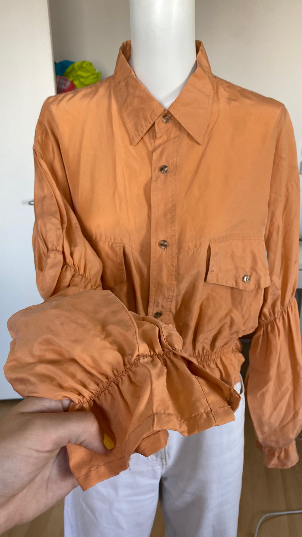 Intemporelle • T. 38 à 44 • Chemise courte manches longues soie orange
