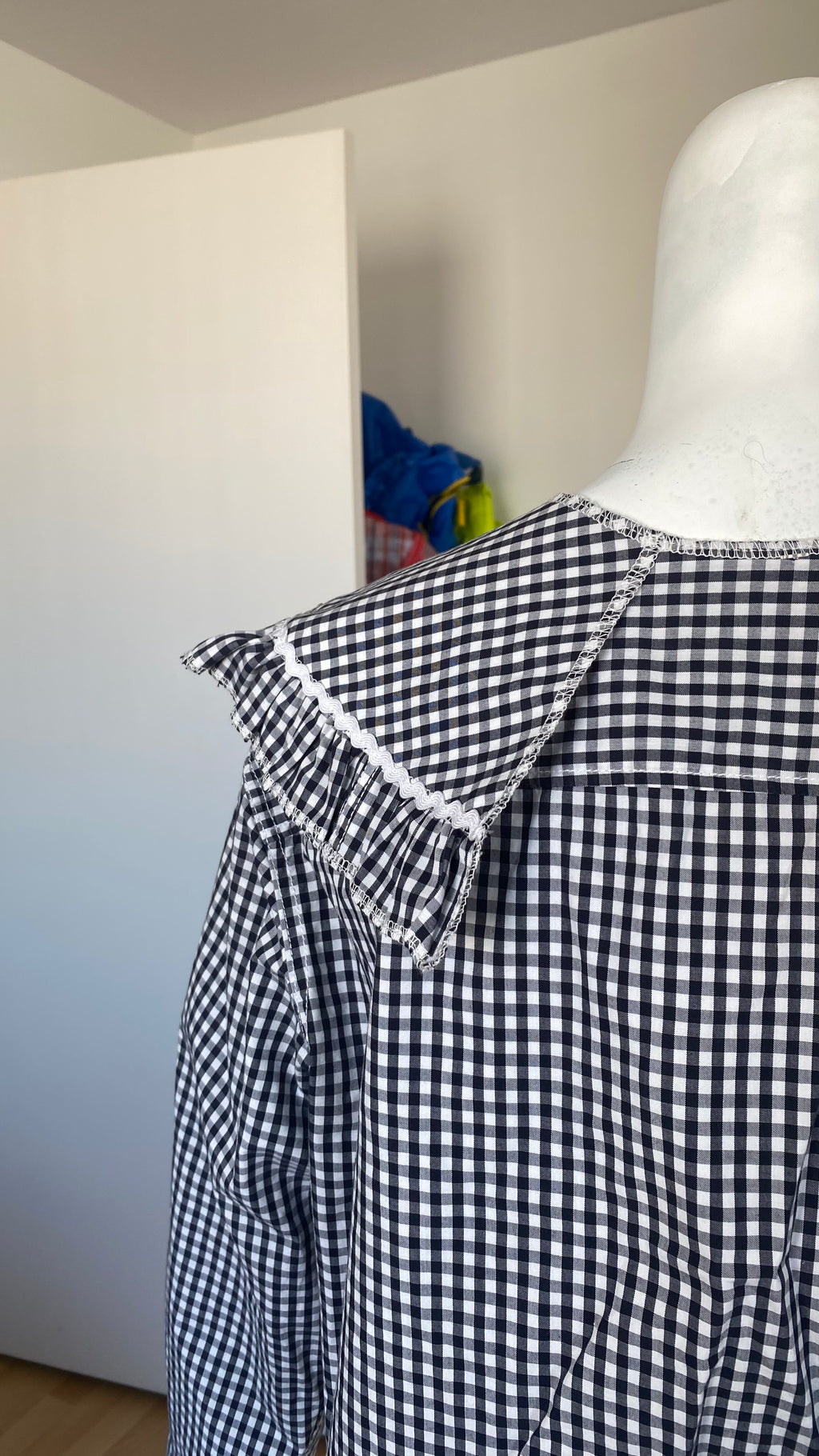 Sweaties • T.32 à 38 • Chemise upcyclée grand col vichy bleu très foncé