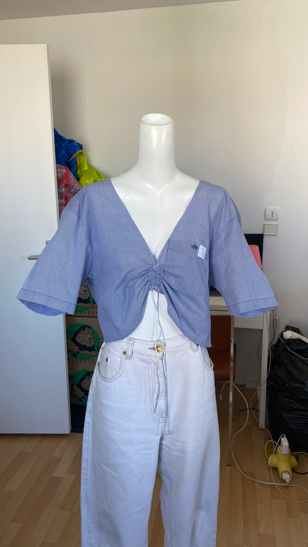 Monarque • T. 36 à 42 • Chemise/top papillon petit vichy bleu