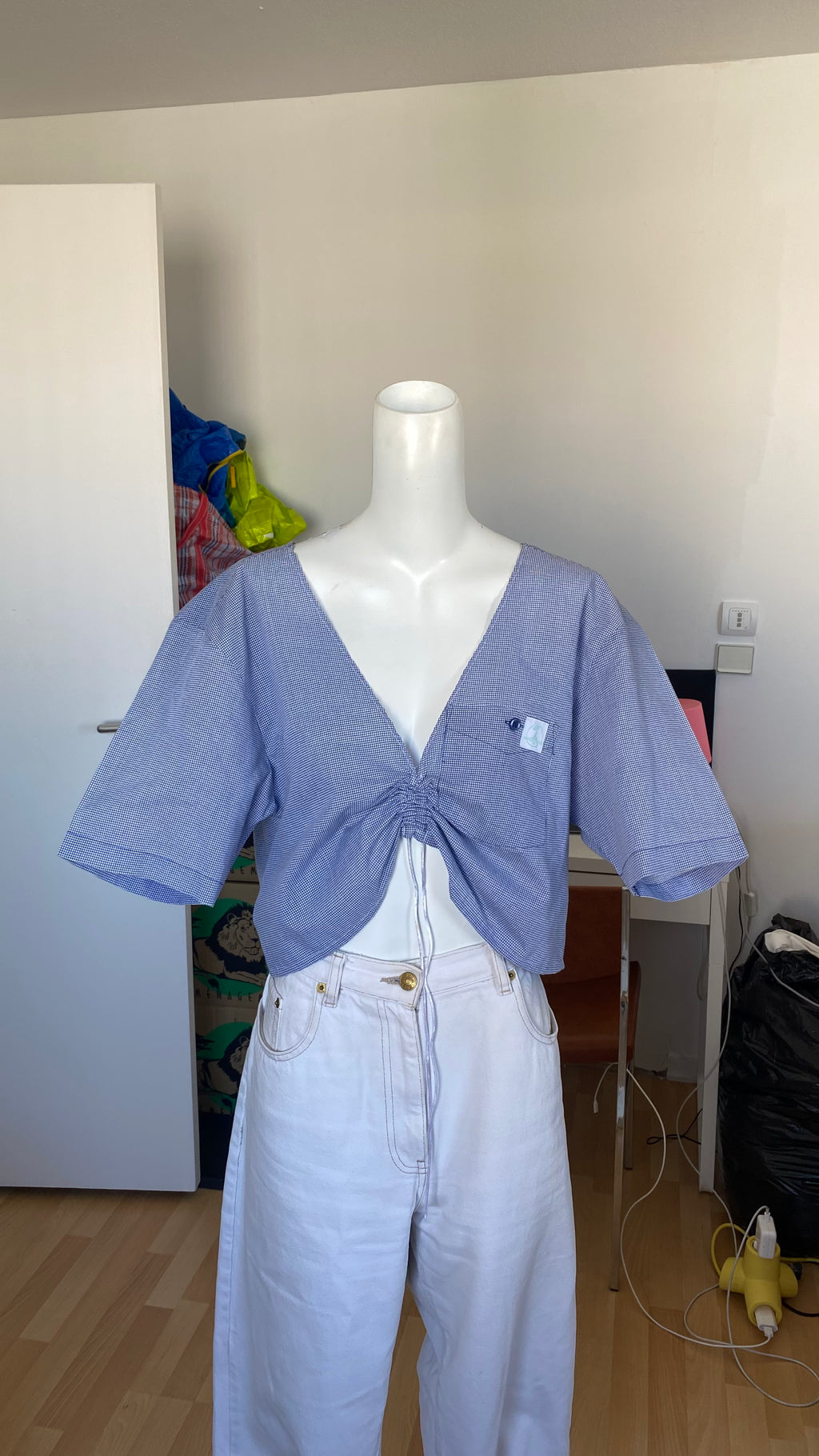 Monarque • T. 36 à 42 • Chemise/top papillon petit vichy bleu