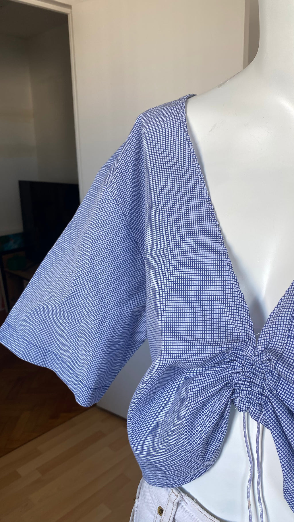 Monarque • T. 36 à 42 • Chemise/top papillon petit vichy bleu
