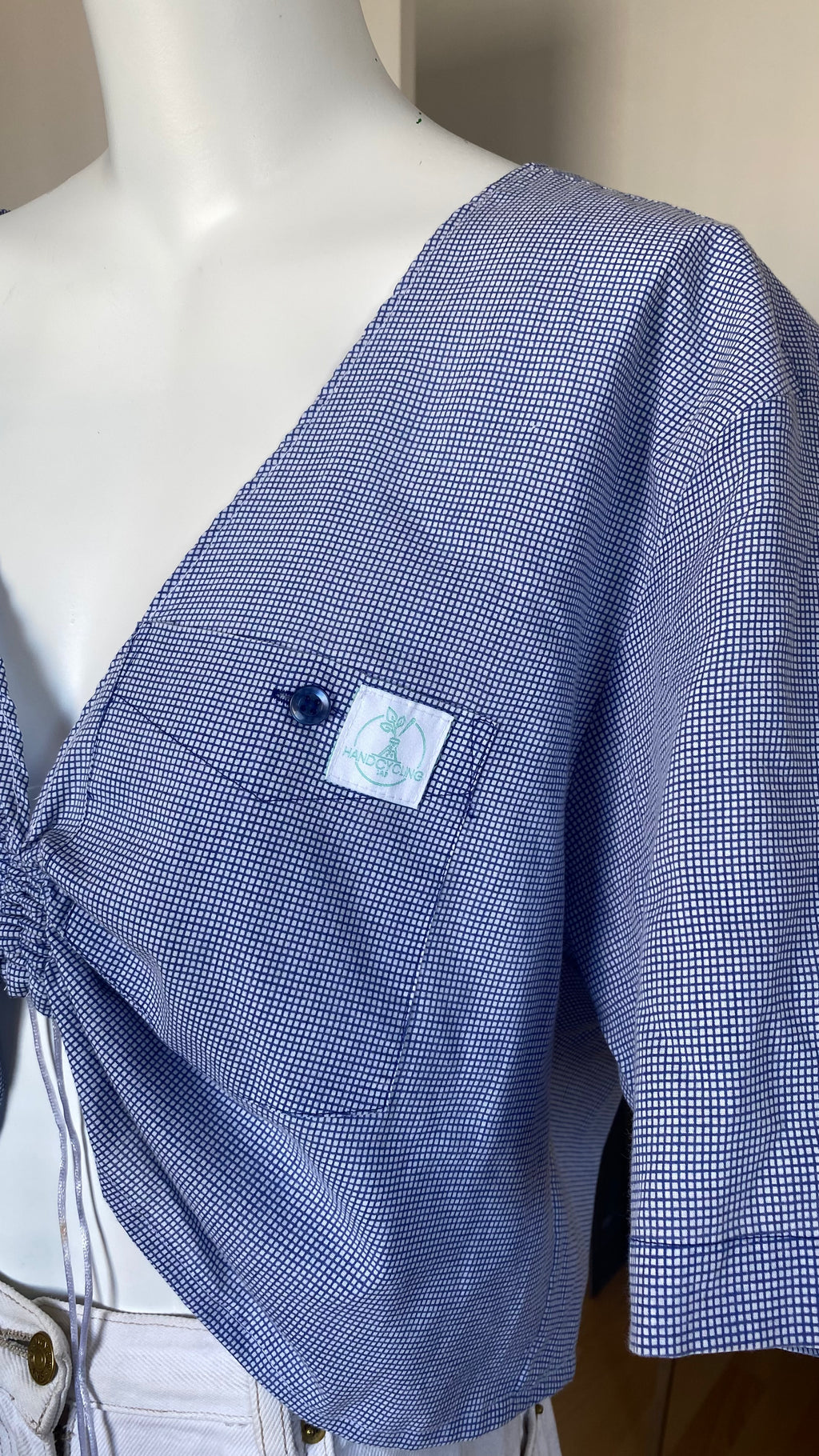 Monarque • T. 36 à 42 • Chemise/top papillon petit vichy bleu