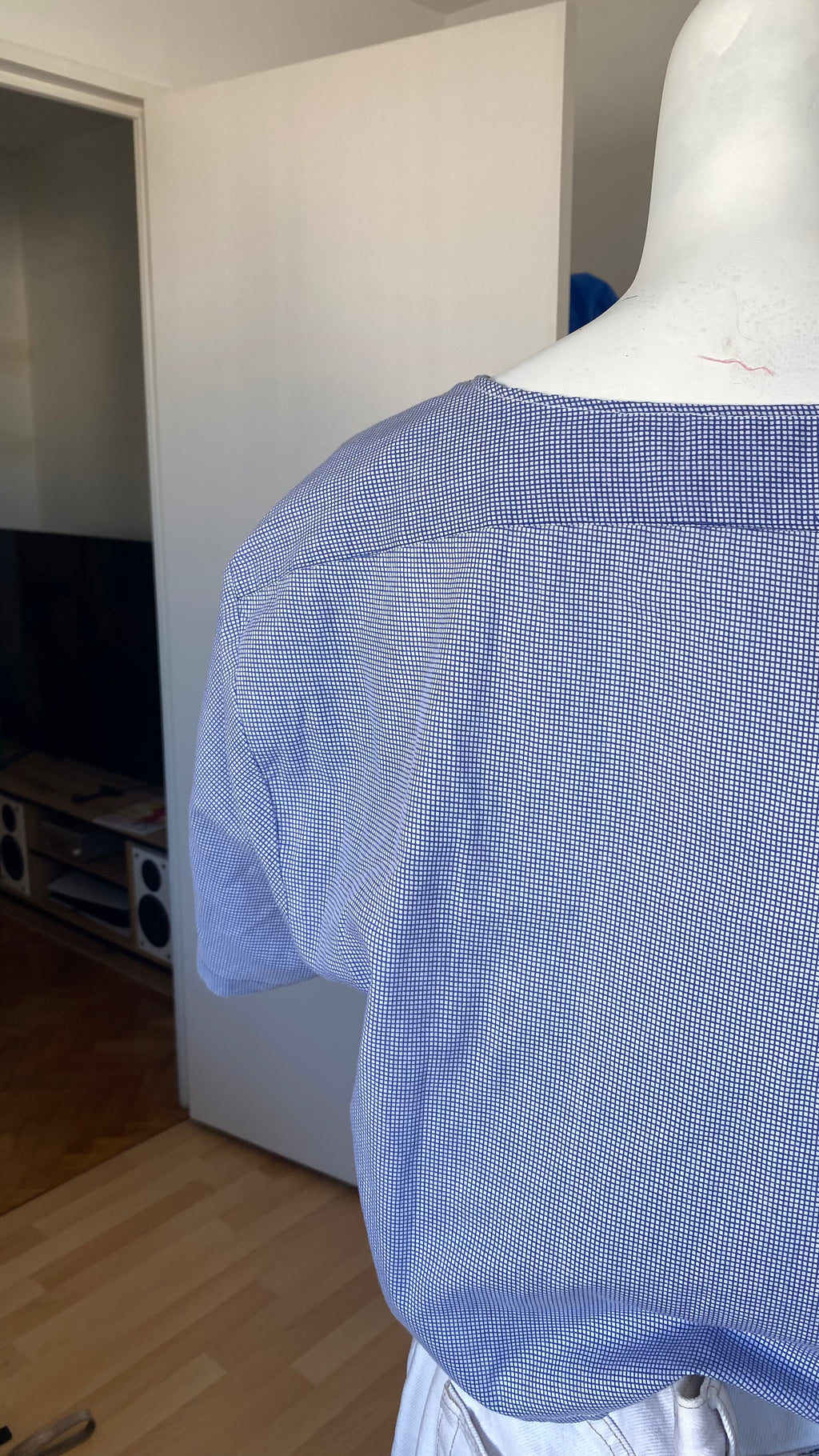 Monarque • T. 36 à 42 • Chemise/top papillon petit vichy bleu